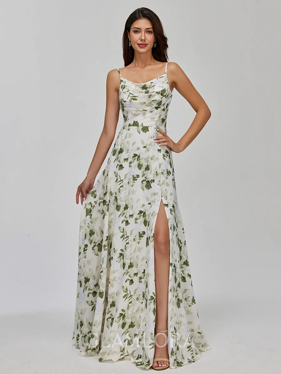 Noble A-line Cowl Pleated Floor-Length Chiffon Bridesmaid Dress