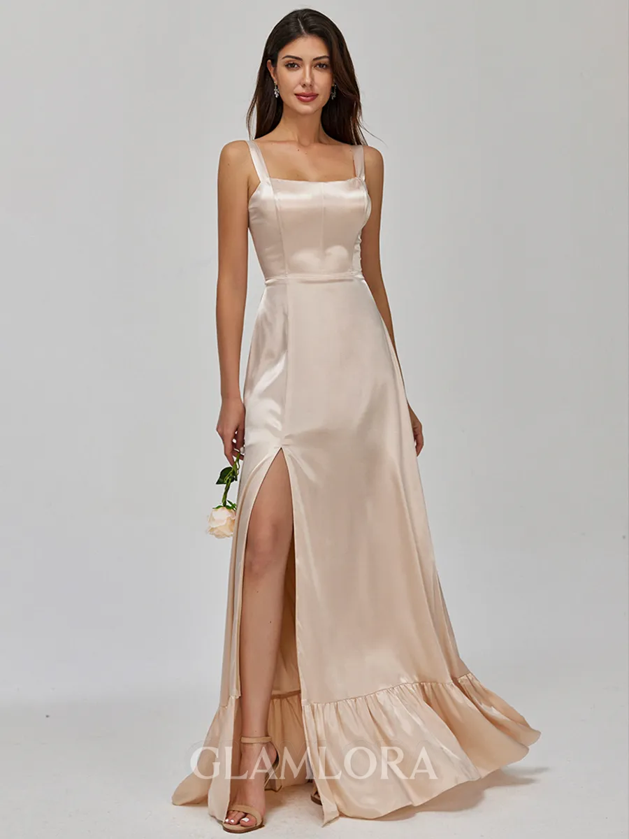 Gorgeous A-line Straps Floor-Length Silk Like Satin Bridesmaid Dress