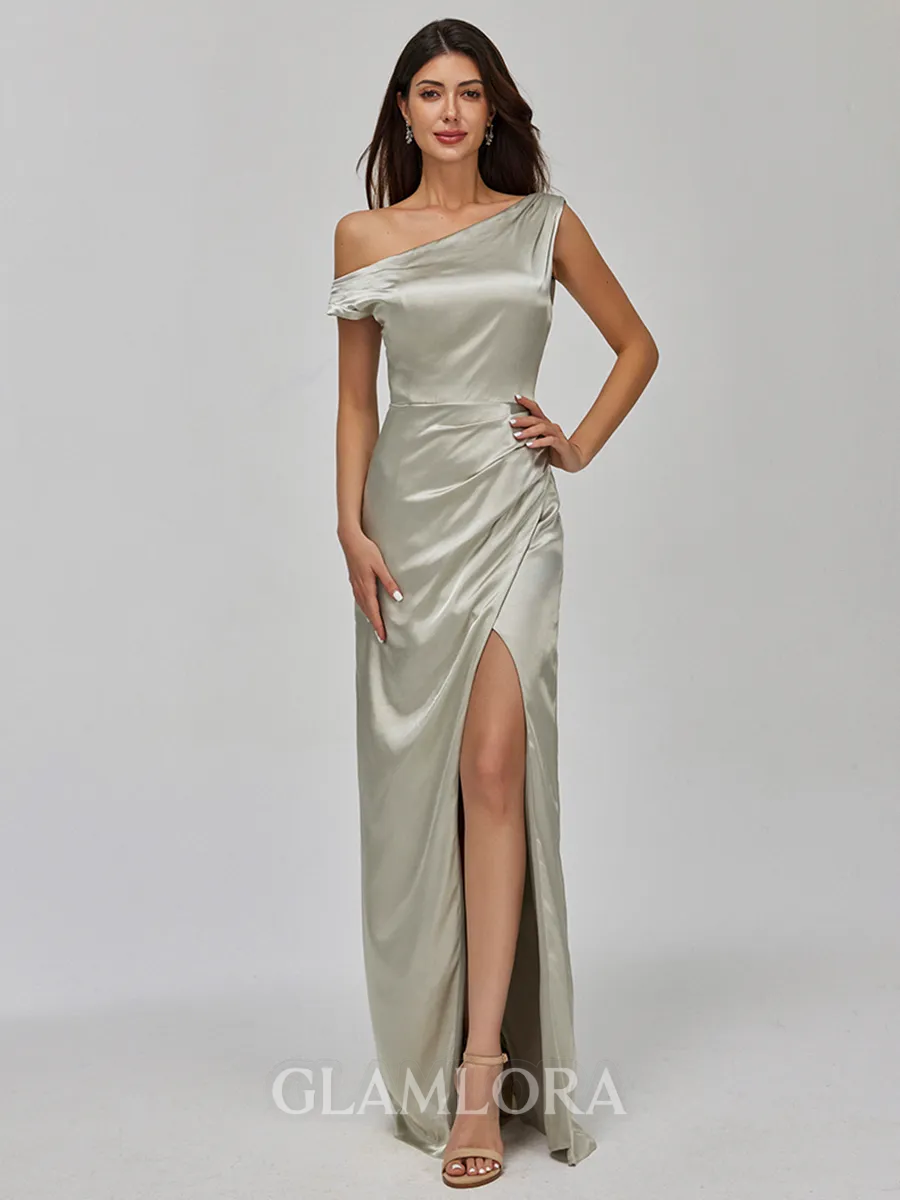 Stylish Sheath Pleated Floor-Length Silk Like Satin Bridesmaid Dress