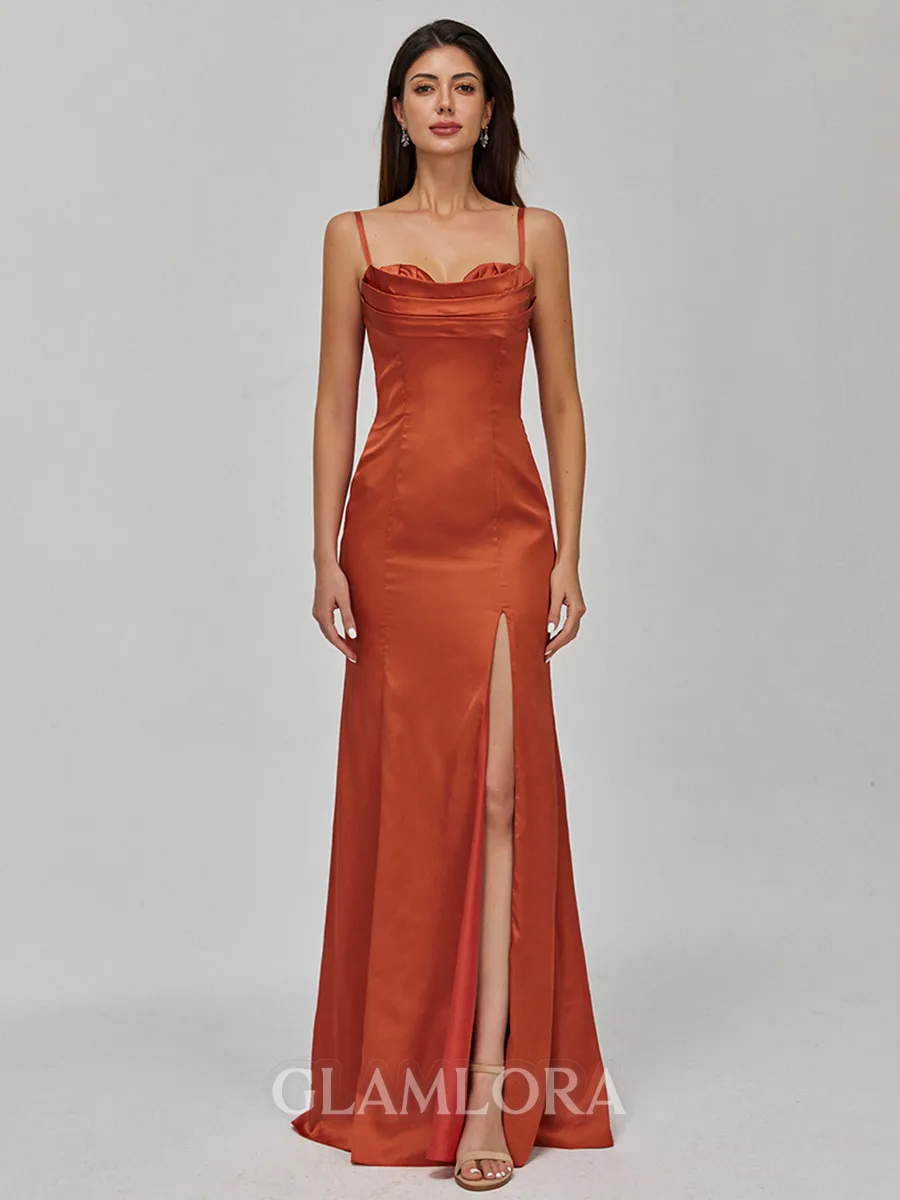 Classy Sheath Cowl Pleated Floor-Length Silk like Satin Bridesmaid Dress