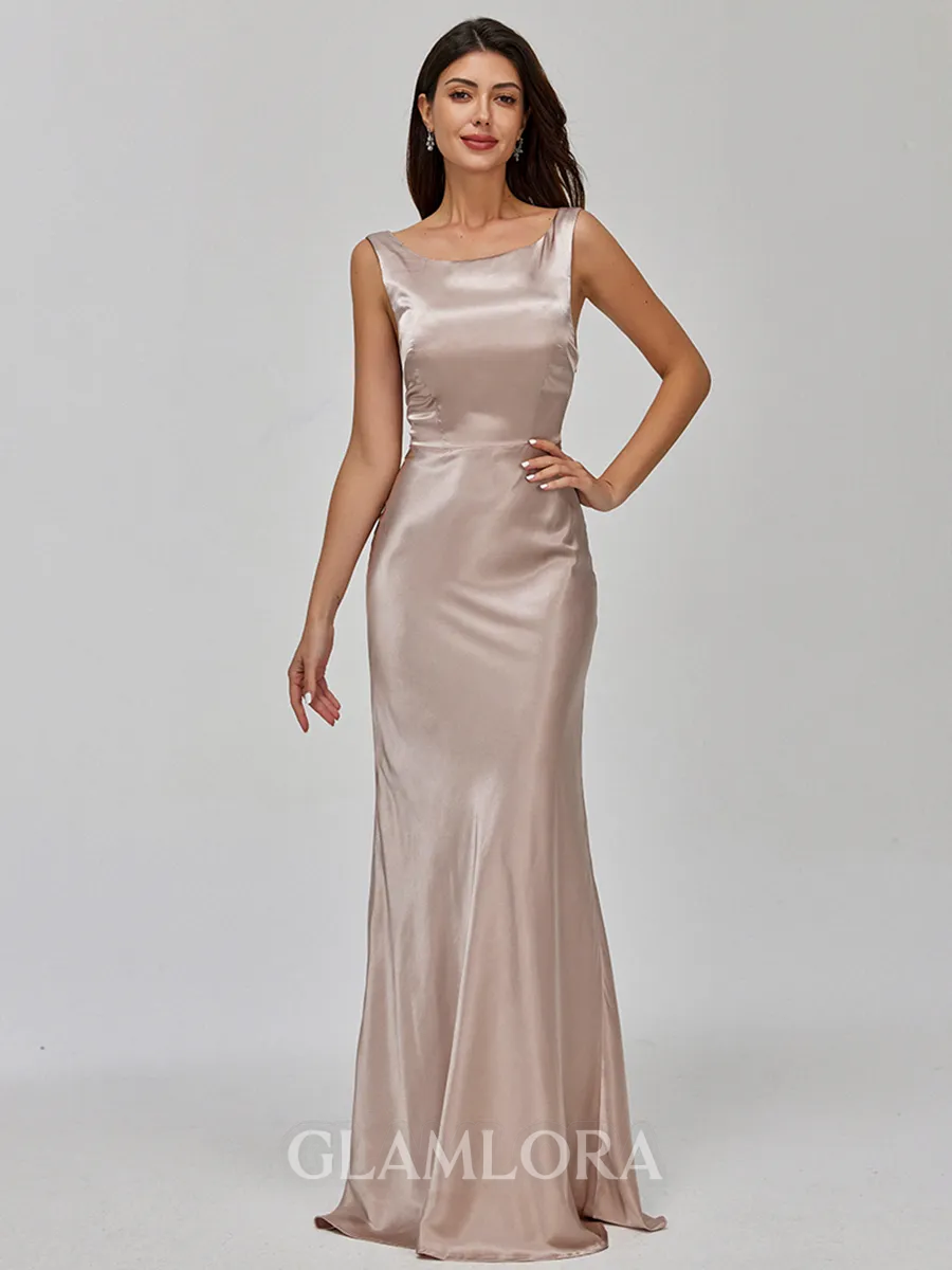Impeccable Sheath Scoop Floor-Length Silk Like Satin Bridesmaid Dress
