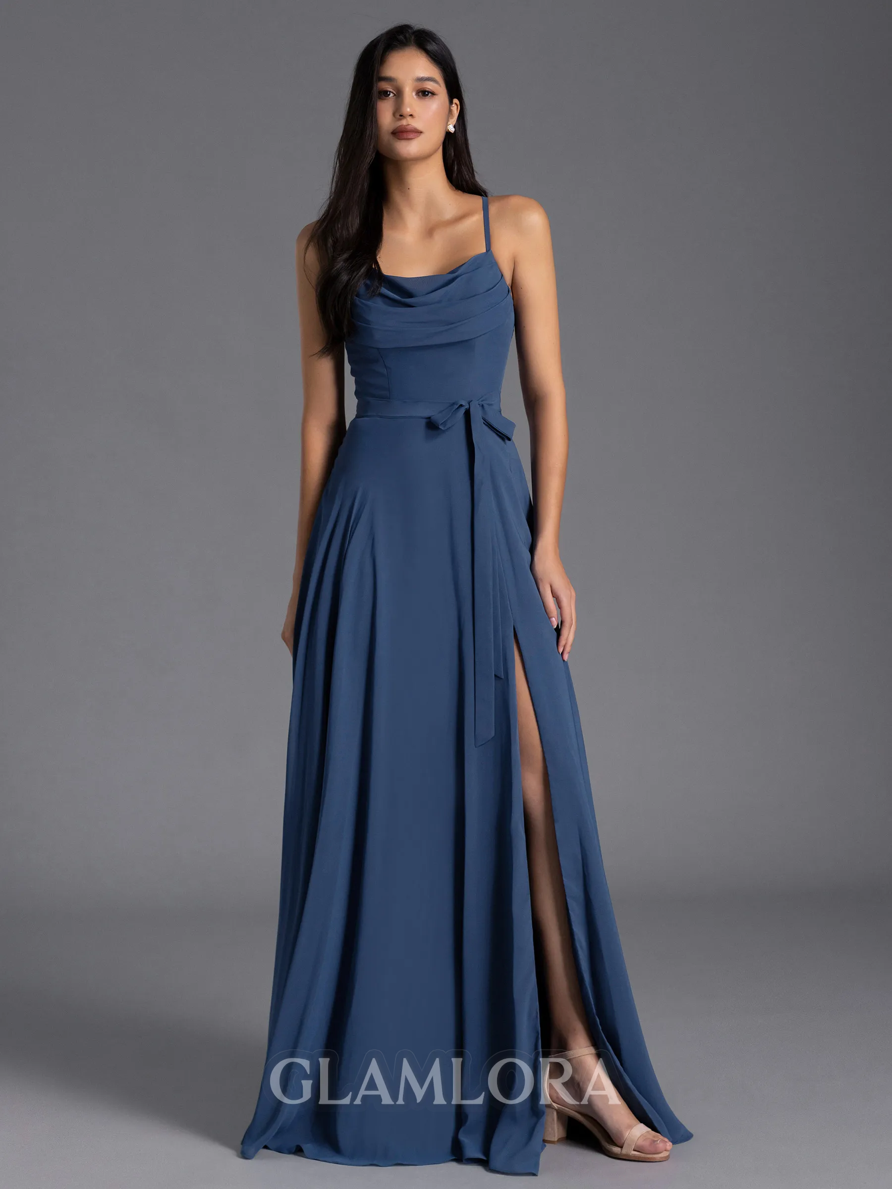 Radiant A-line Spaghetti Straps Sash/Ribbon/Belt Floor-Length Chiffon Bridesmaid Dress