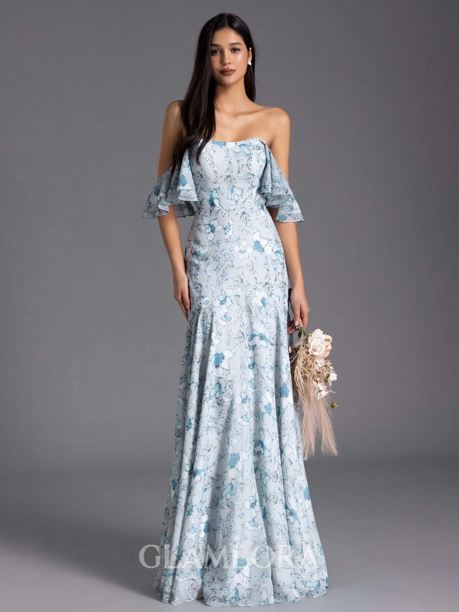 Radiant Sheath Off-the-Shoulder Short Sleeves Floor-Length Bridesmaid Dress