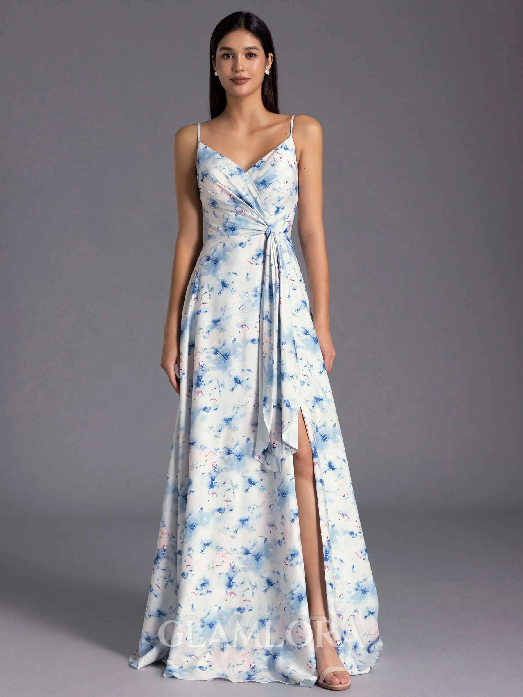 Classy A-line V-Neck Pleated Floor-Length Bridesmaid Dress