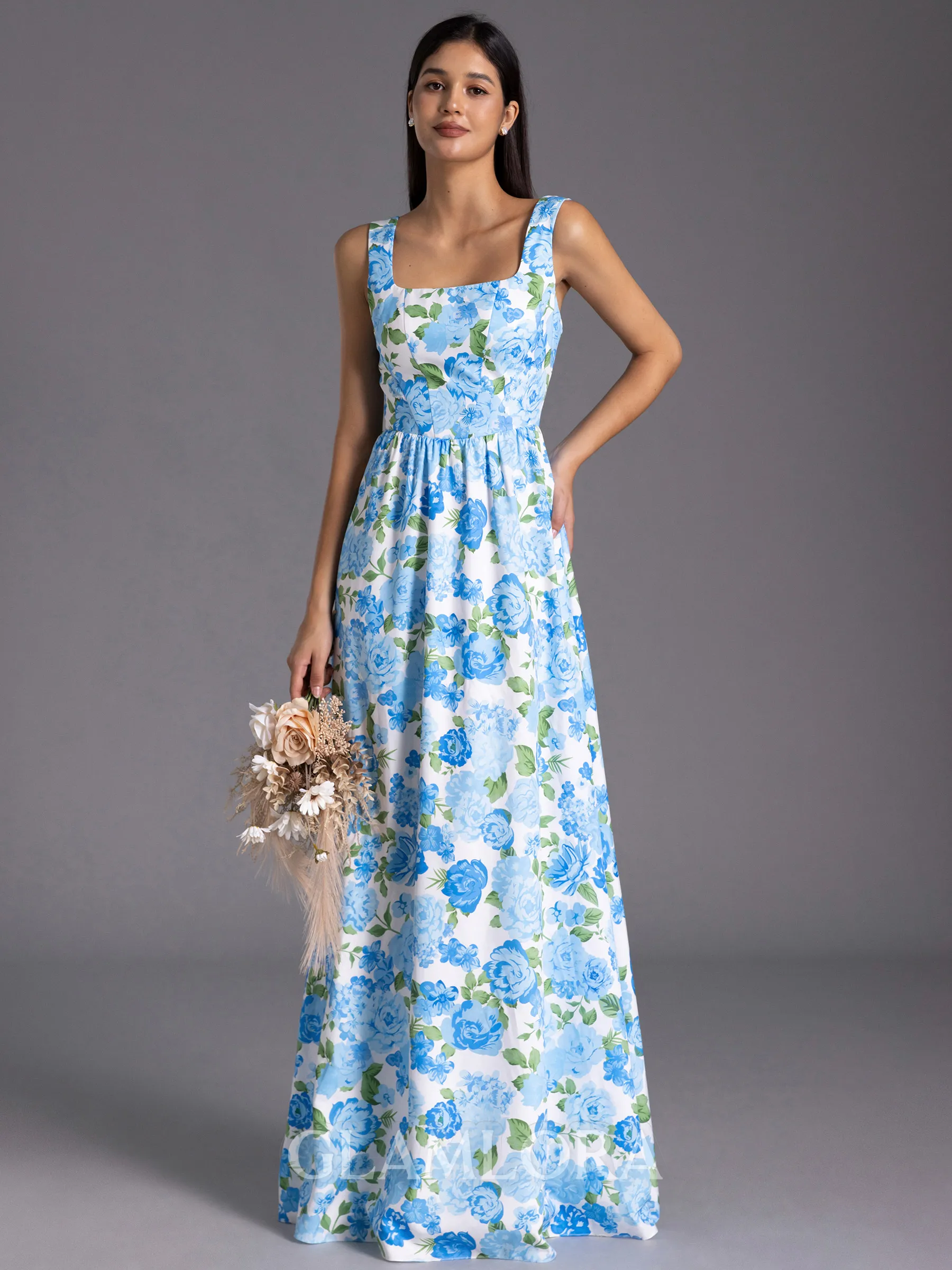 Graceful A-line Square Floor-Length Bridesmaid Dress