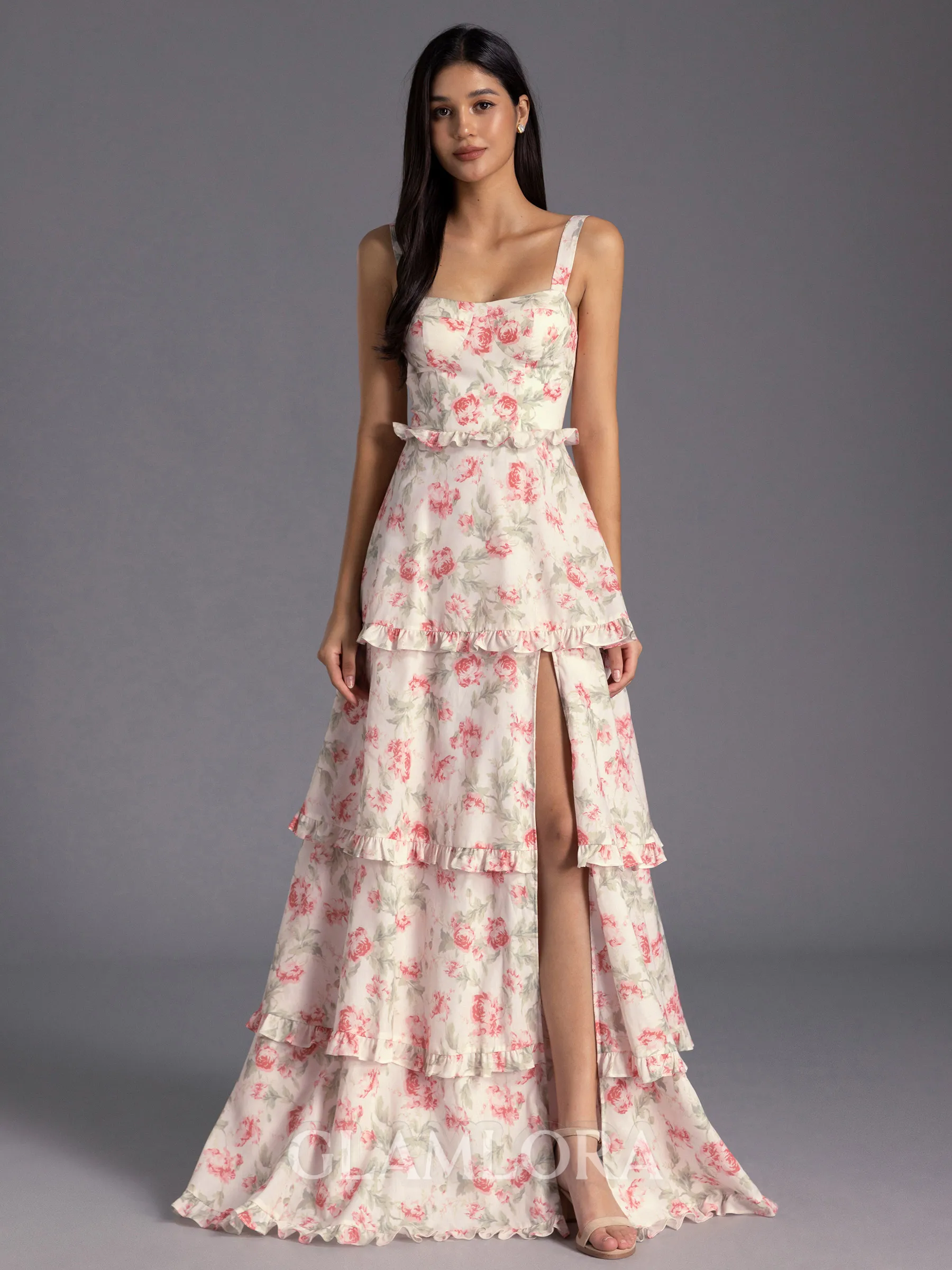 Elegant A-line Straps Cascading Ruffles Floor-Length Bridesmaid Dress