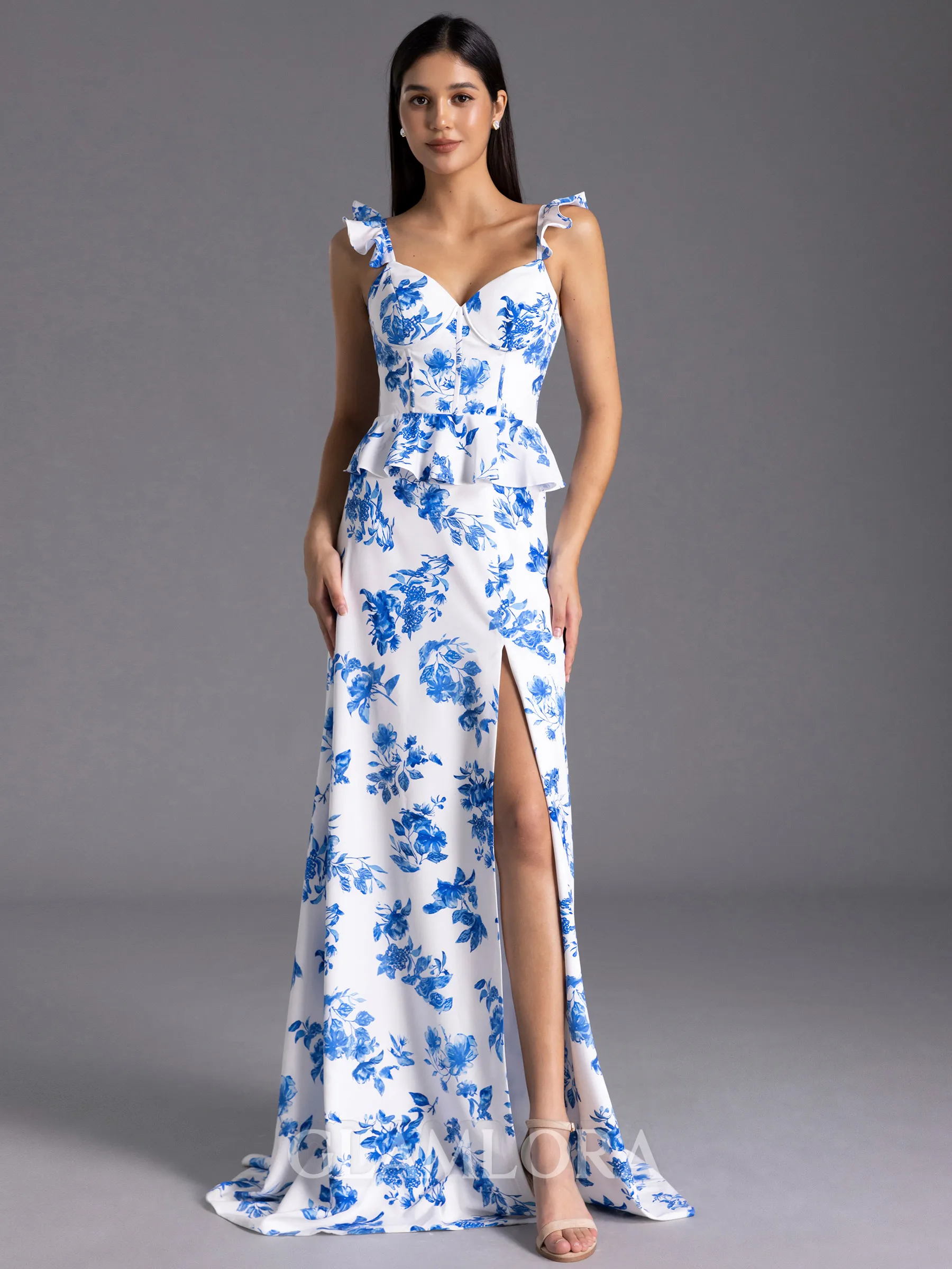 Immaculate A-line Straps Ruffles Floor-Length Corset Bridesmaid Dress