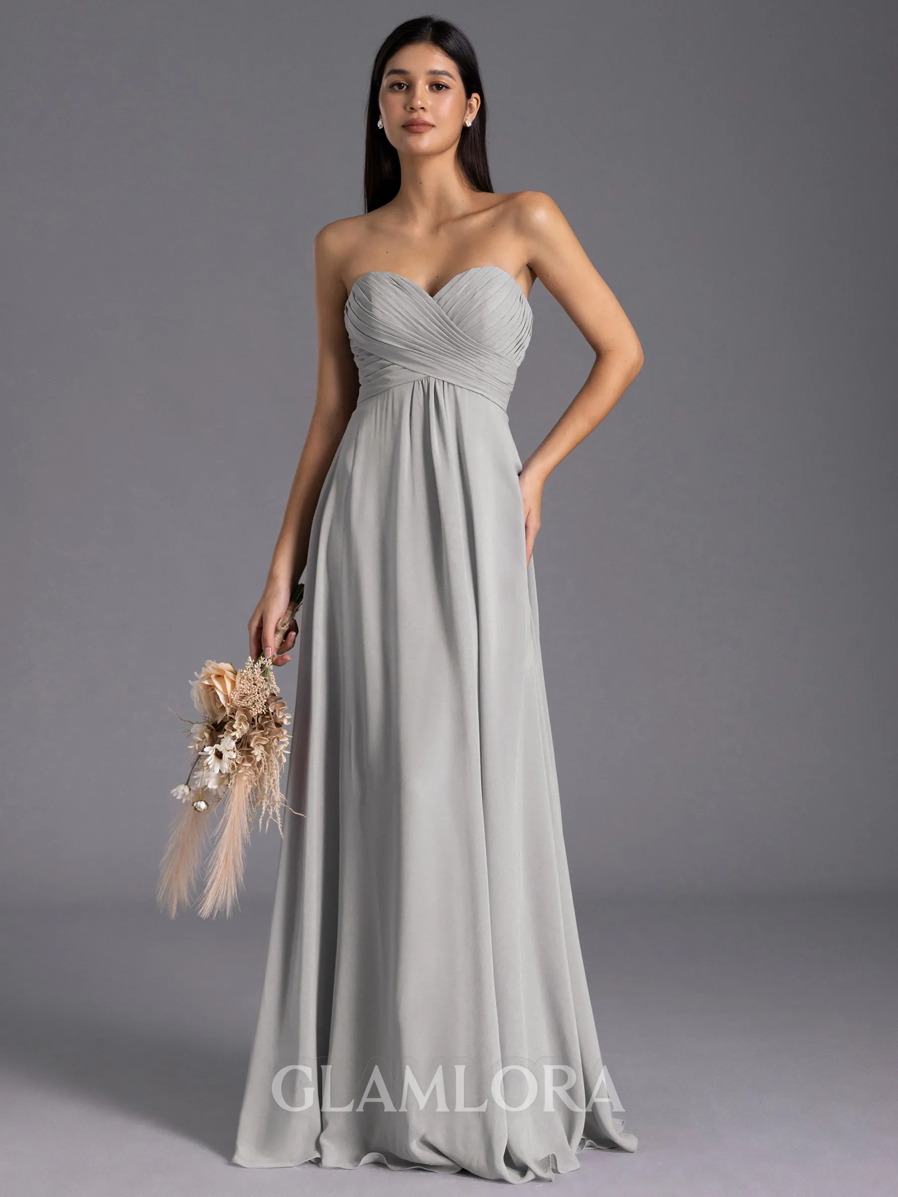 Gracious A-line Sweetheart Pleated Floor-Length Chiffon Bridesmaid Dress