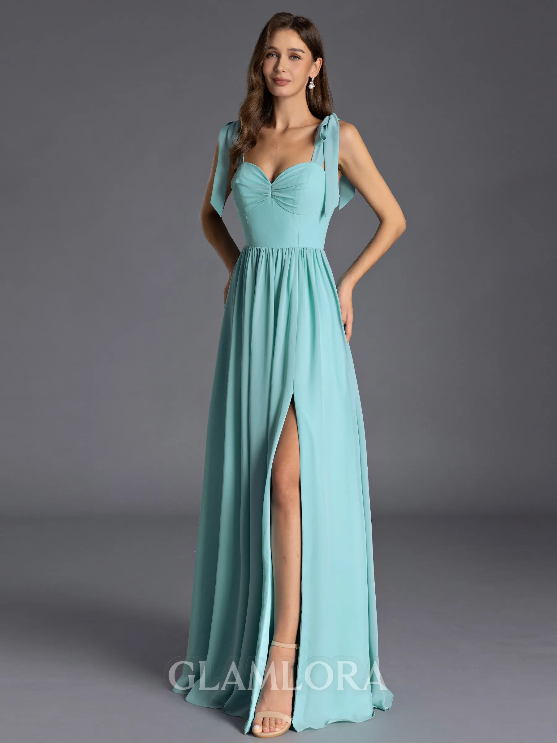Stunning A-line Straps Pleated Floor-Length Chiffon Bridesmaid Dress