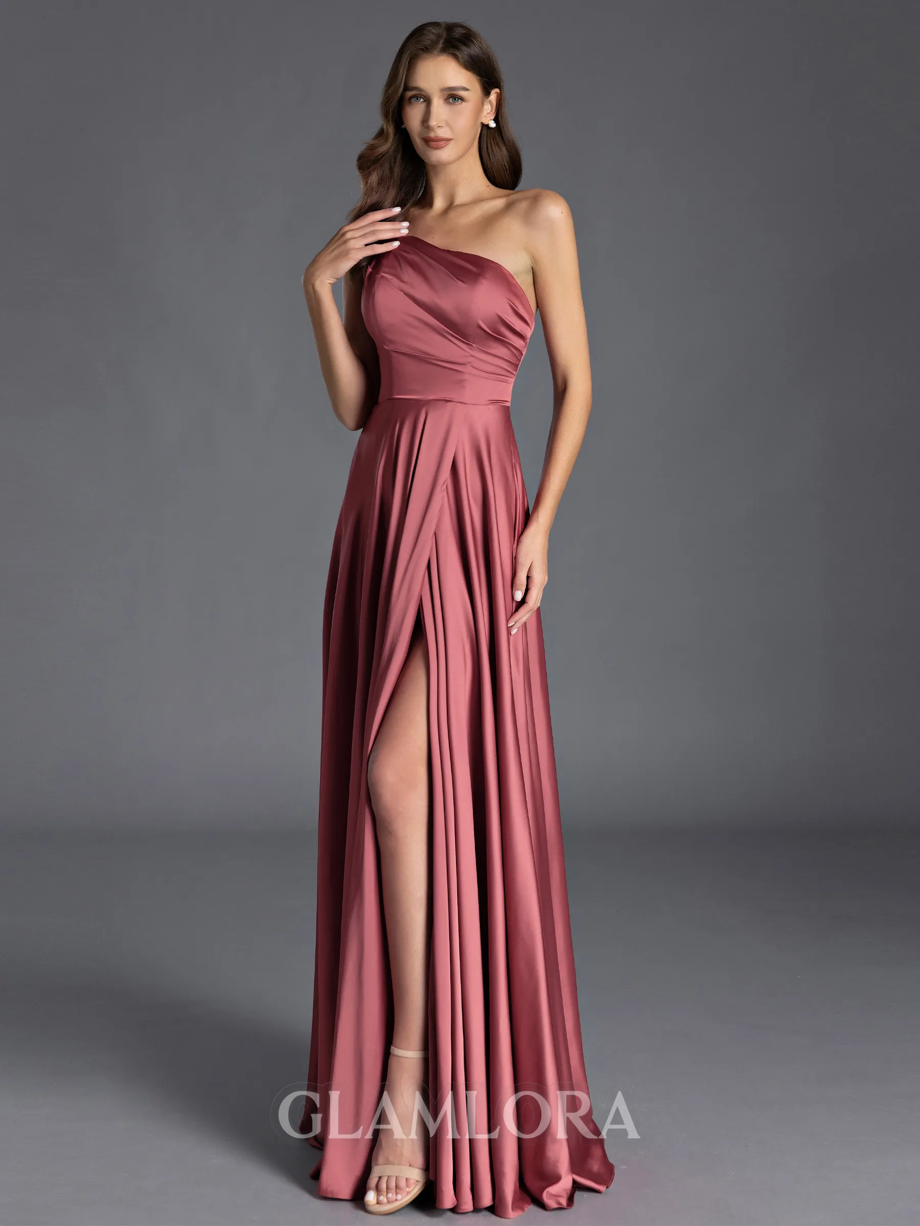Enchanting A-line One-Shoulder Pleated Floor-Length Silk like Satin Bridesmaid Dress