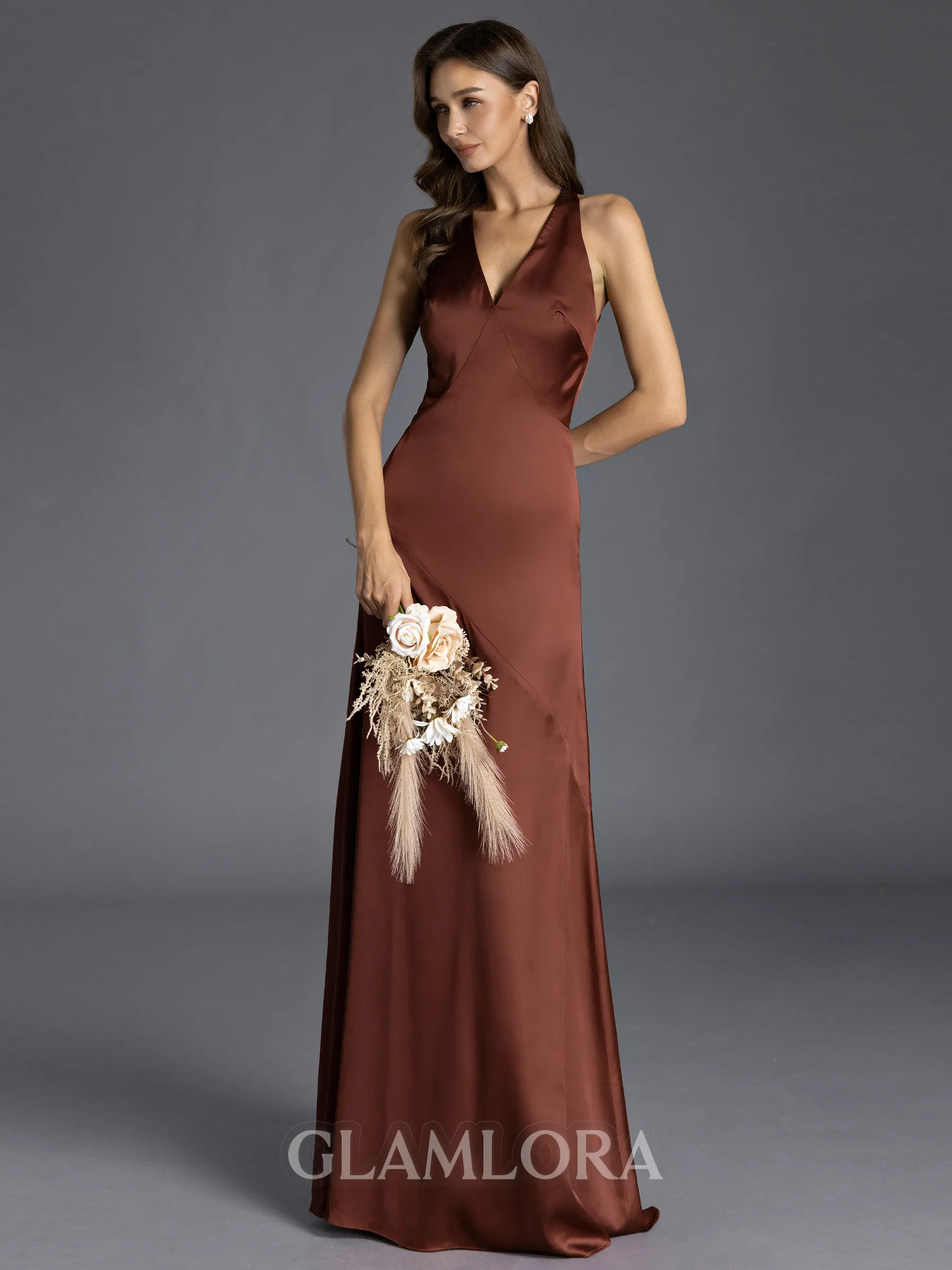 Unforgettable A-line V-Neck Floor-Length Silk like Satin Bridesmaid Dress