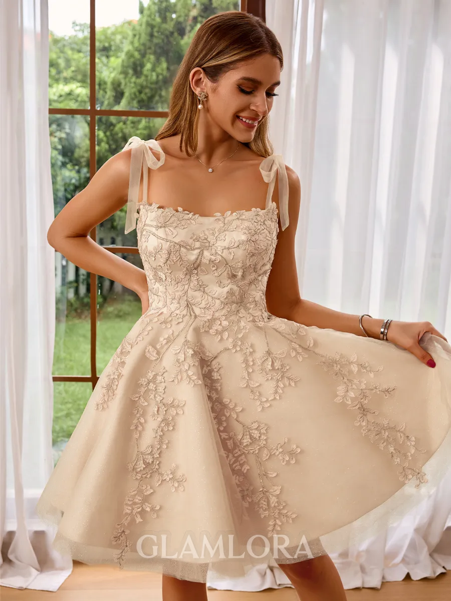 Ball-Gown Elegant Straps Tulle Short/Mini Homecoming Dress With Appliques Lace