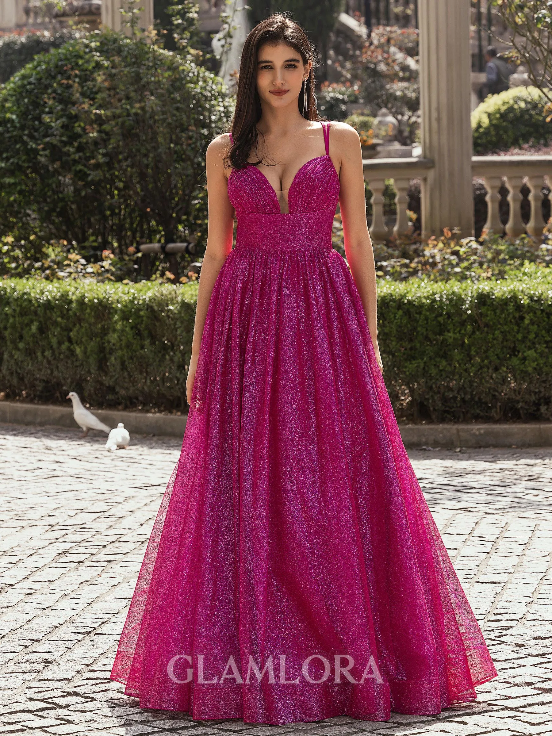 Exquisite A-line V-Neck Pleated Floor-Length Prom Dress