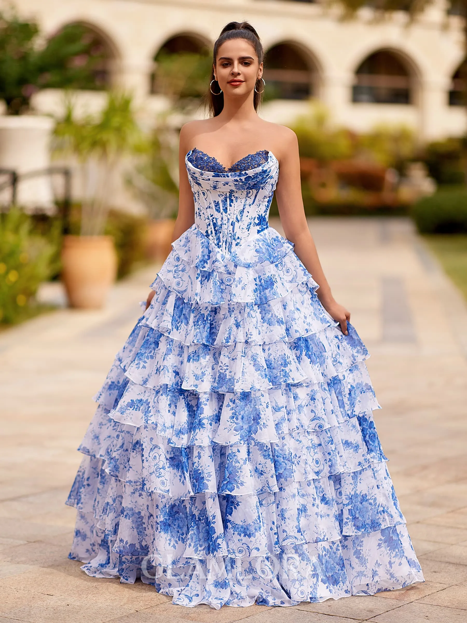 Show-stopping A-line Sweetheart Cascading Ruffles Sweep Train Corset Prom Dress