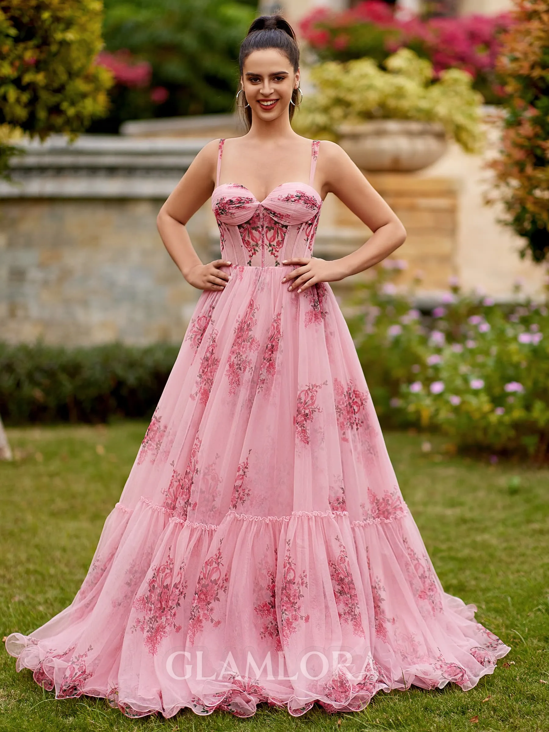 Aristocratic A-line Straps Pleated Sweep Train Corset Prom Dress