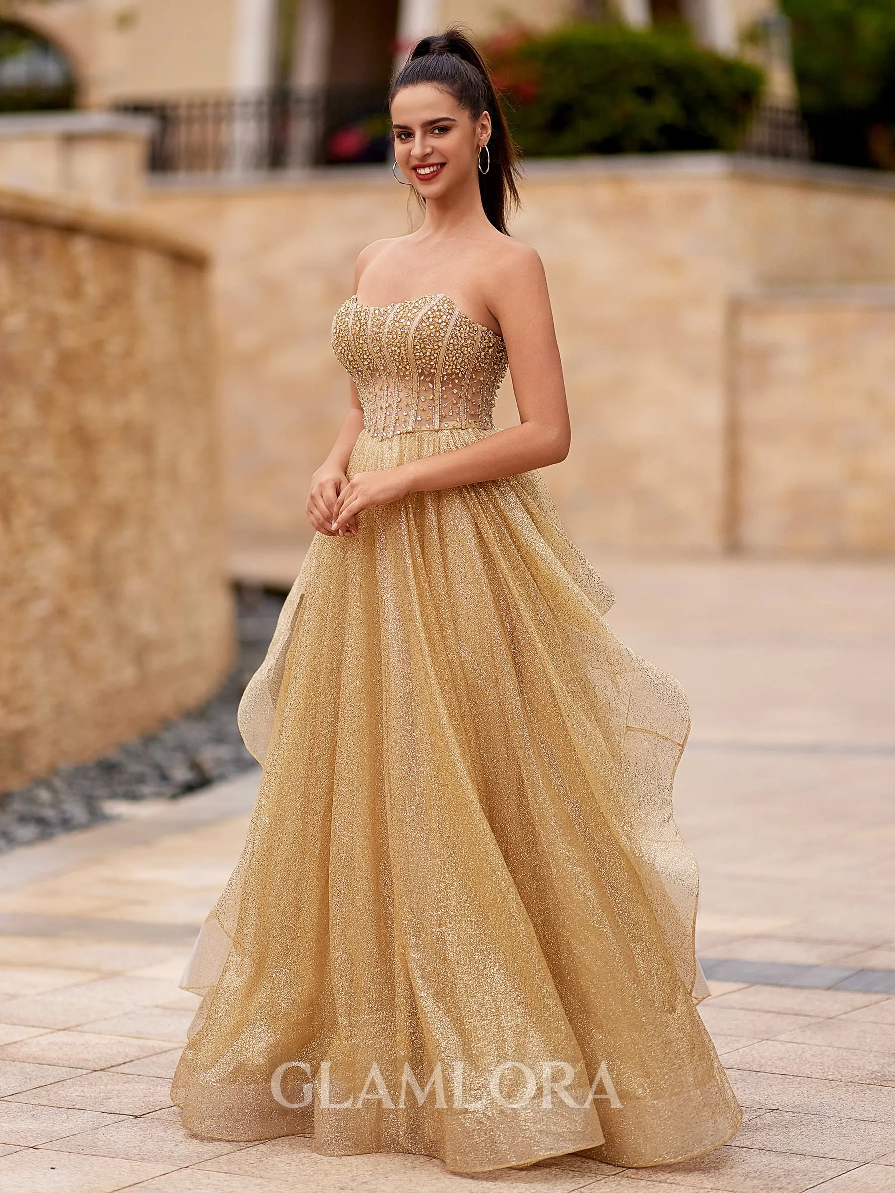 Gorgeous A-line Straight Floor-Length Corset Prom Dress