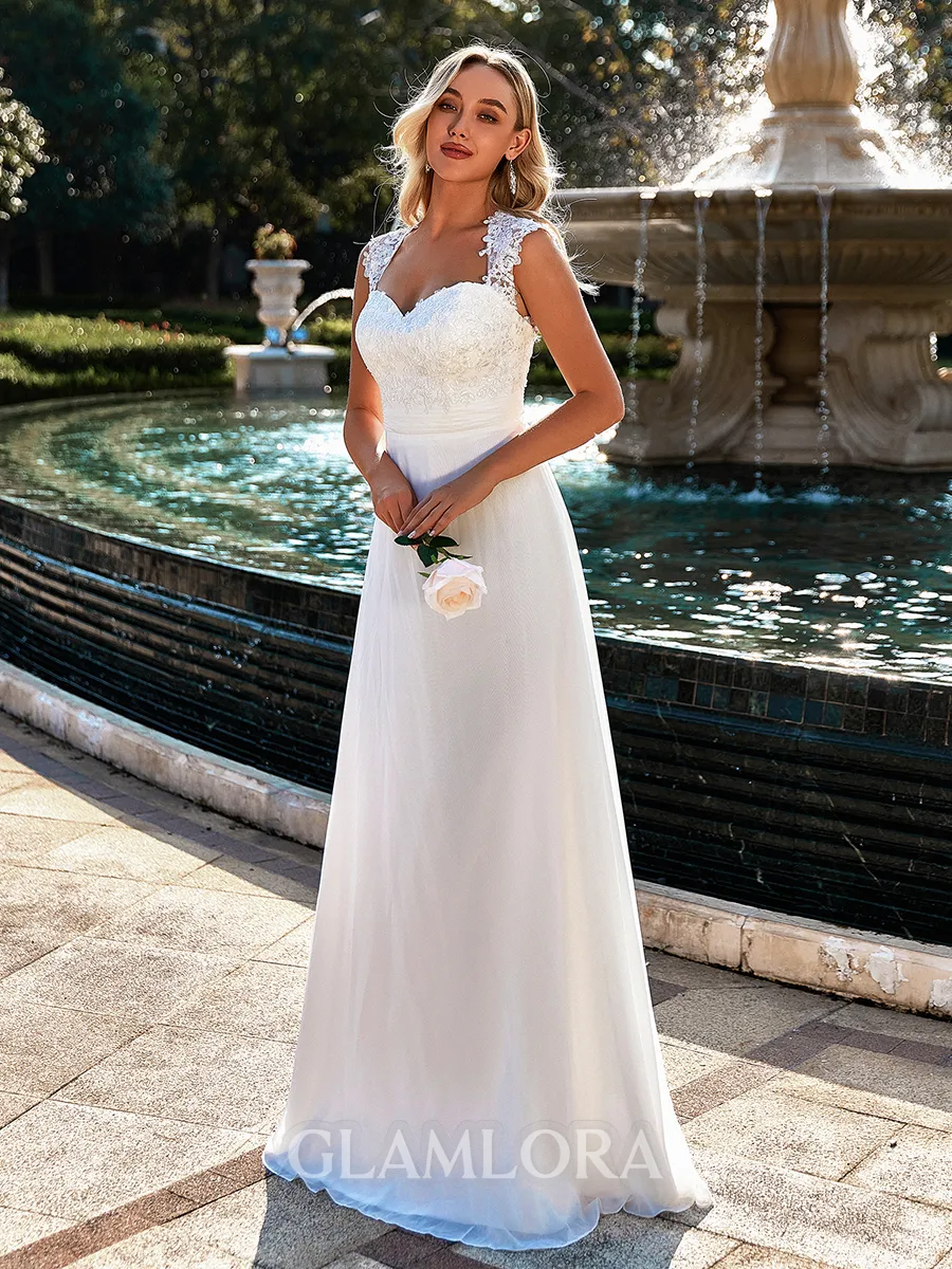 Classic A-line Sweetheart Appliques Lace Floor-Length Chiffon Wedding Dress