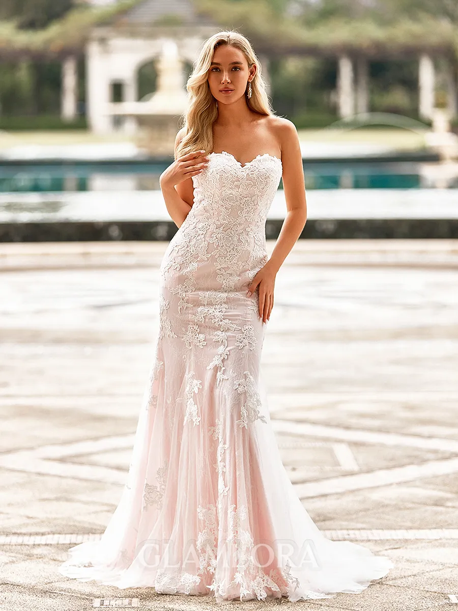 Delicate Sheath Sweetheart Sweep Train Lace Wedding Dress