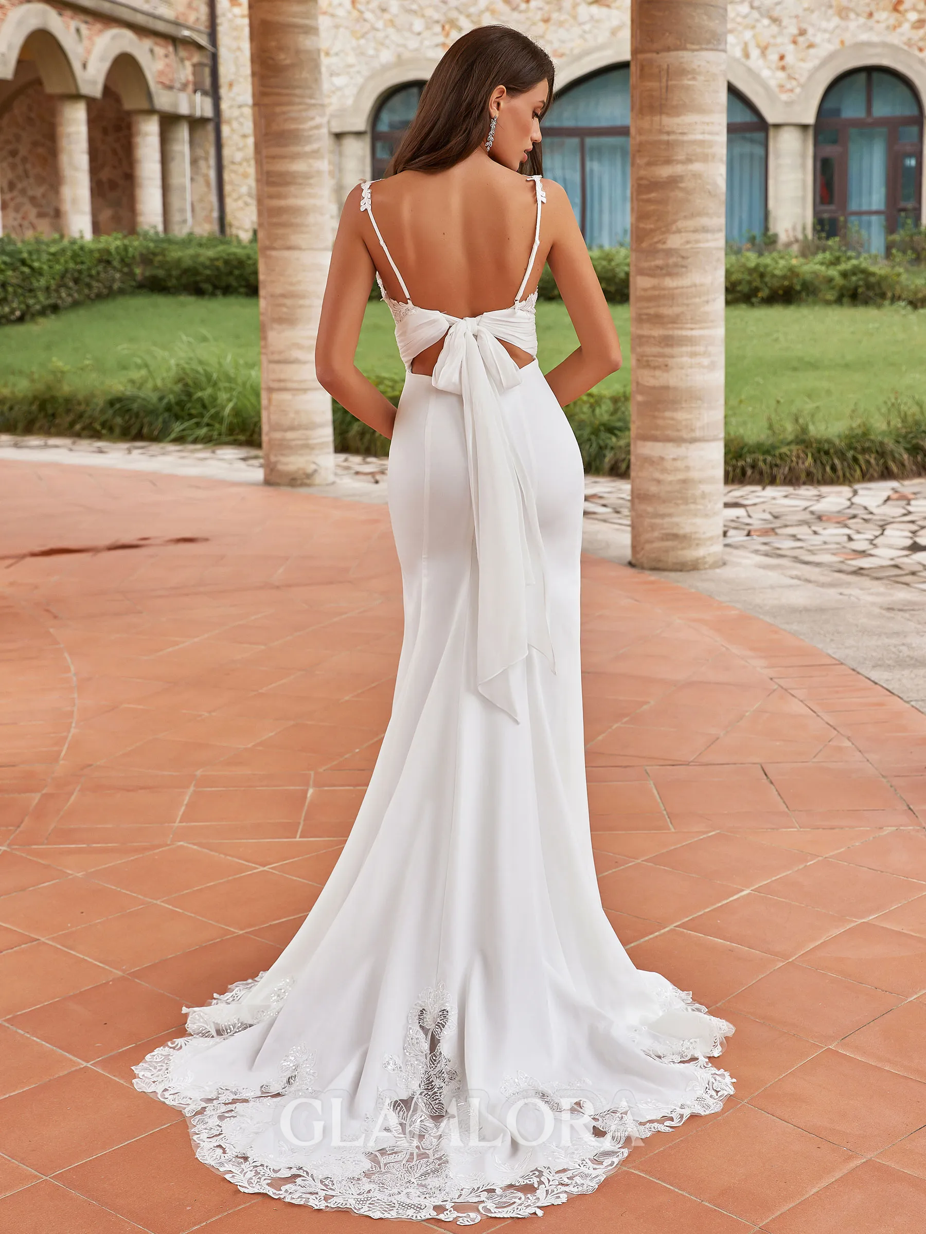 Aristocratic Sheath/Column Stretch Crepe Lace V-Neck Sleeveless Sweep/Brush Train Wedding Dresses