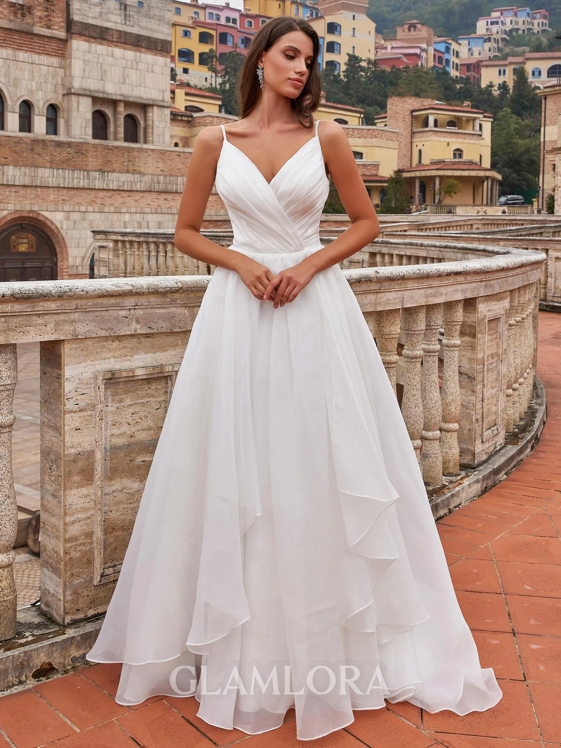 Hermosos Ball Gown Satin Ruffles V-Neck Sleeveless Sweep/Brush Train Wedding Dresses