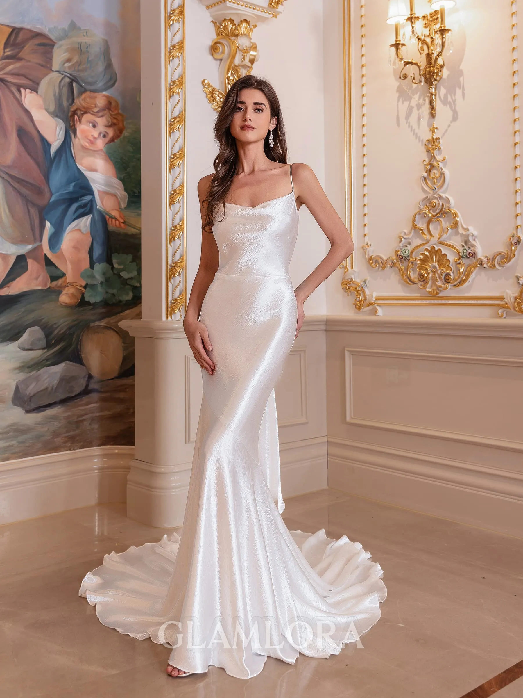Sophisticated Sheath Spaghetti Straps Court Train Wedding Dress