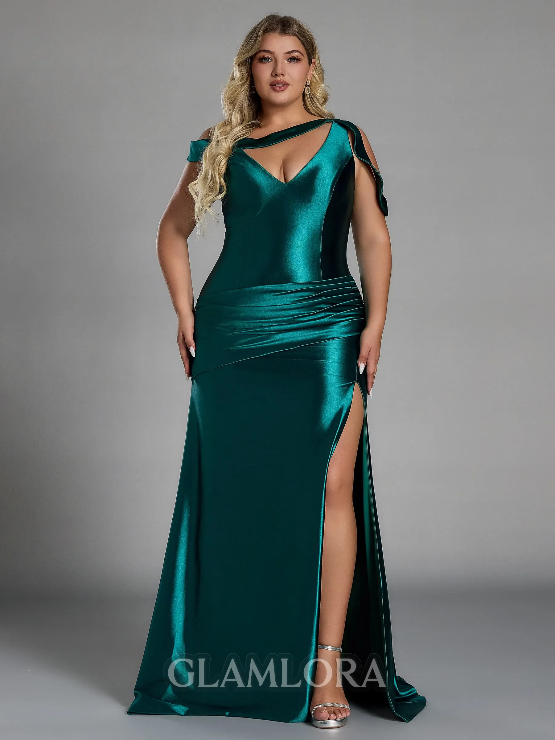 Fashion Sheath Pleated Floor-Length Plus Size Bridesmaid Dress