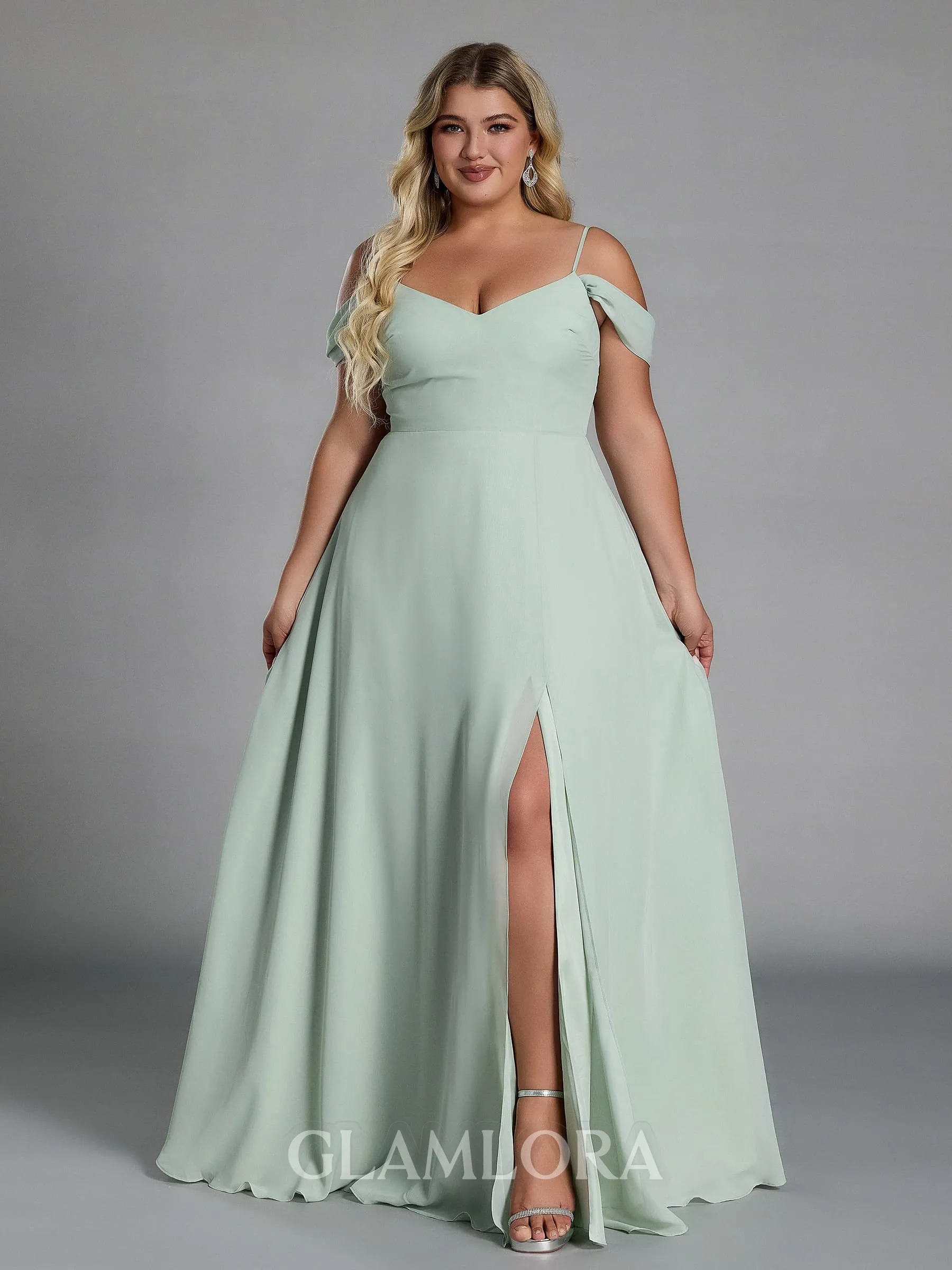 Perfect A-line Cold Shoulder Floor-Length Chiffon Convertible Plus Size Bridesmaid Dress