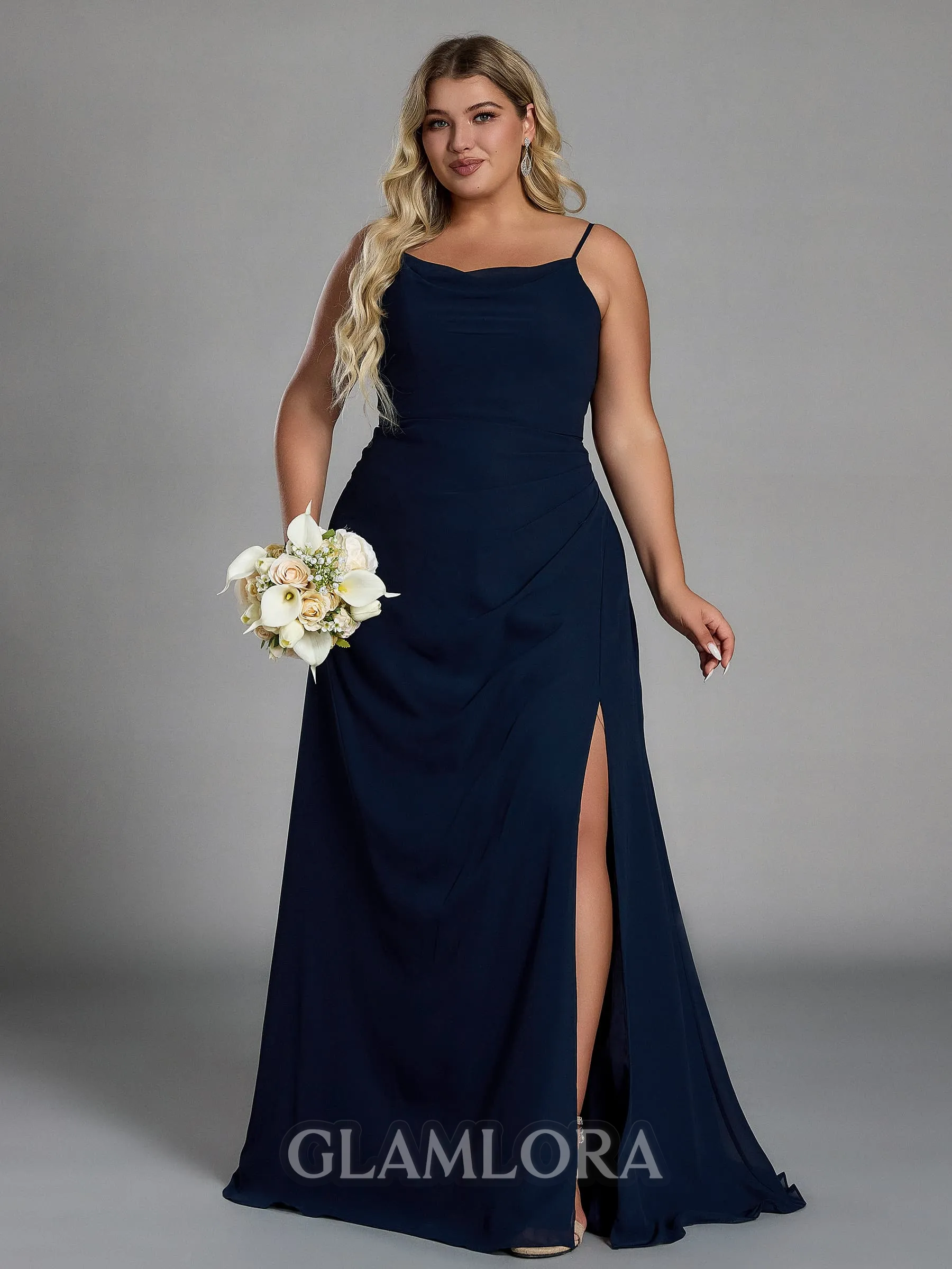 Luxurious Sheath Spaghetti Straps Pleated Floor-Length Chiffon Corset Plus Size Bridesmaid Dress