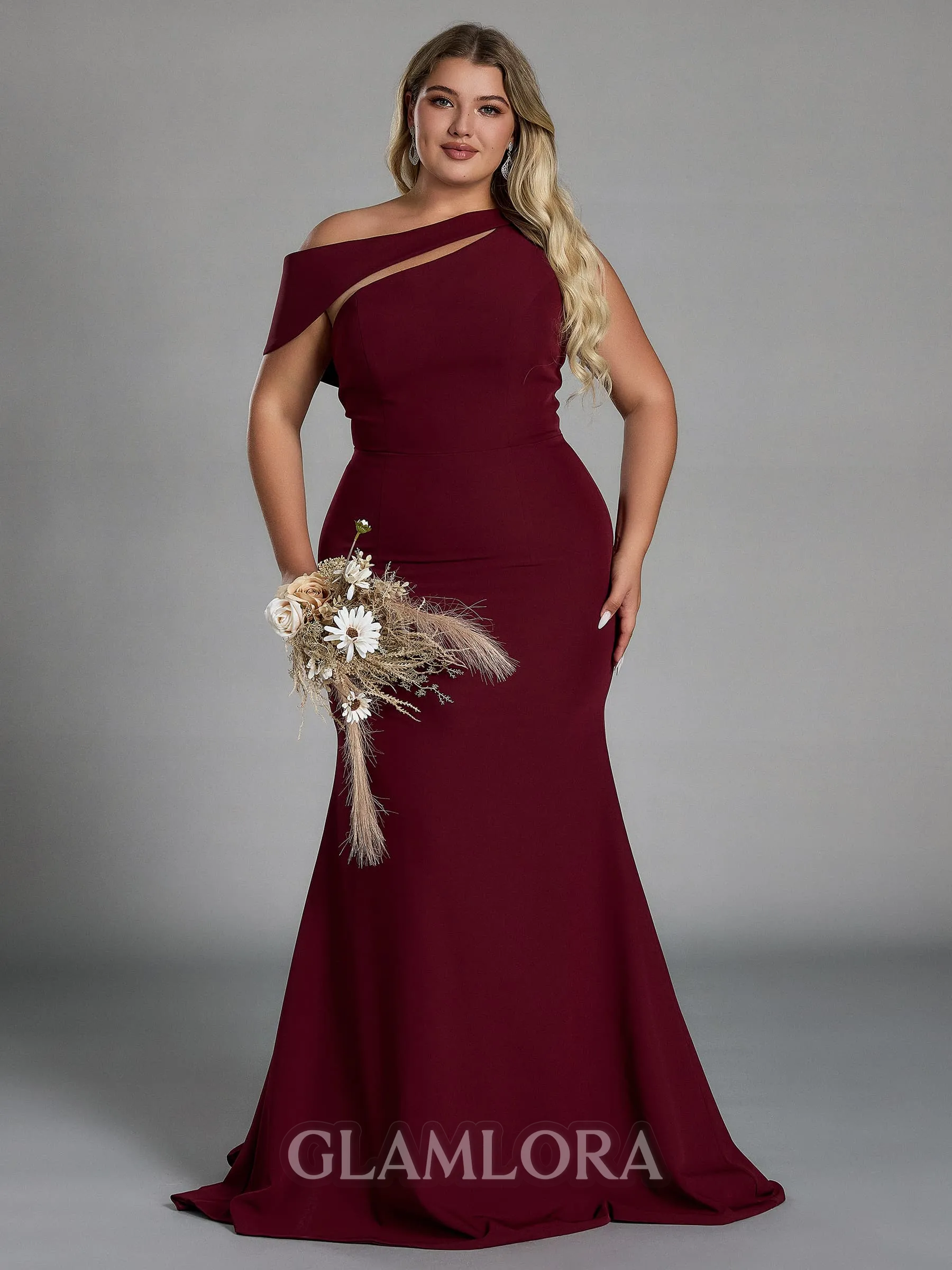 Graceful Sheath Scoop Sweep Train Stretch Crepe Plus Size Bridesmaid Dress