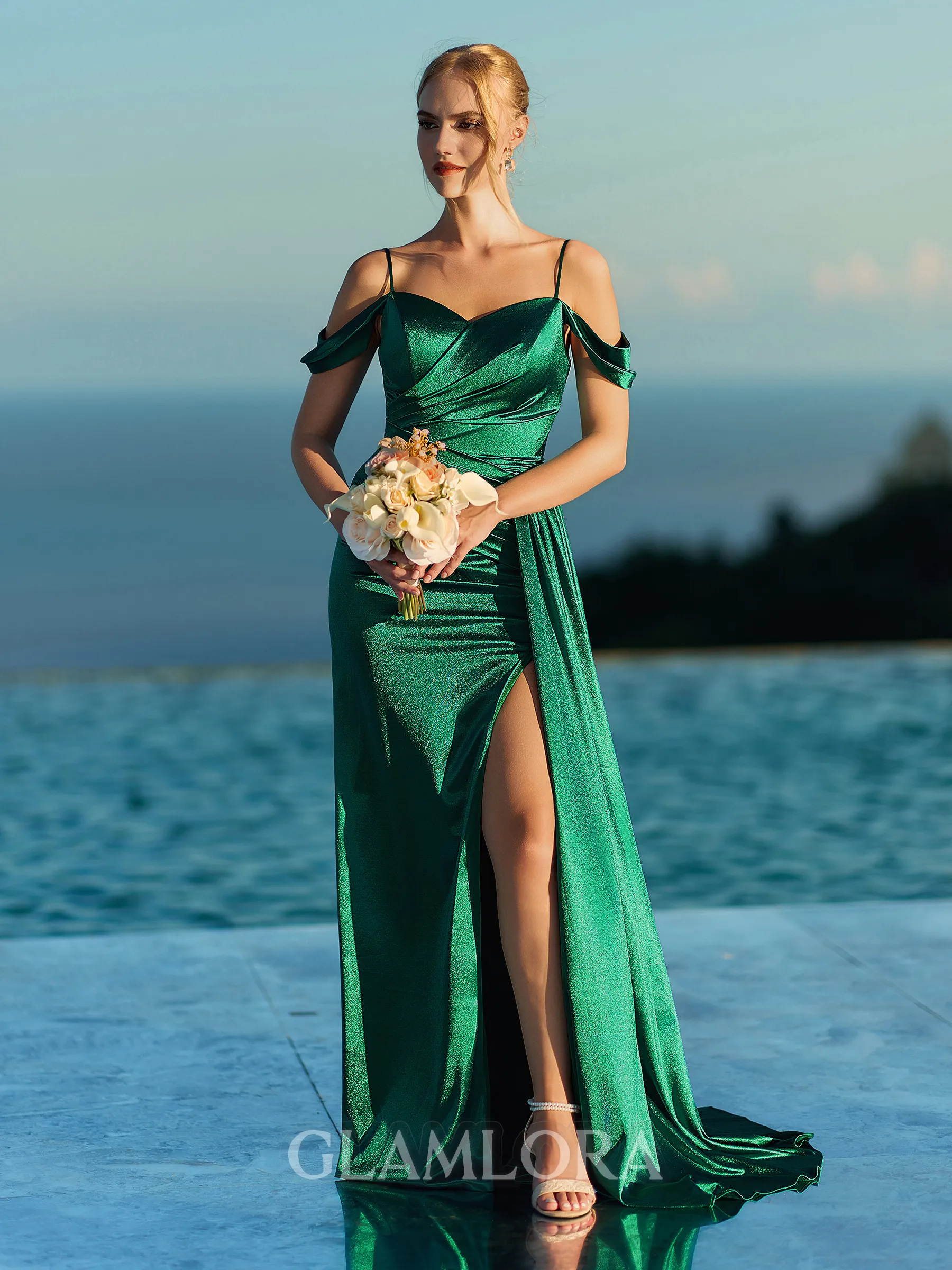 Delicate Sheath Cold Shoulder Pleated Floor-Length Bridesmaid Dress