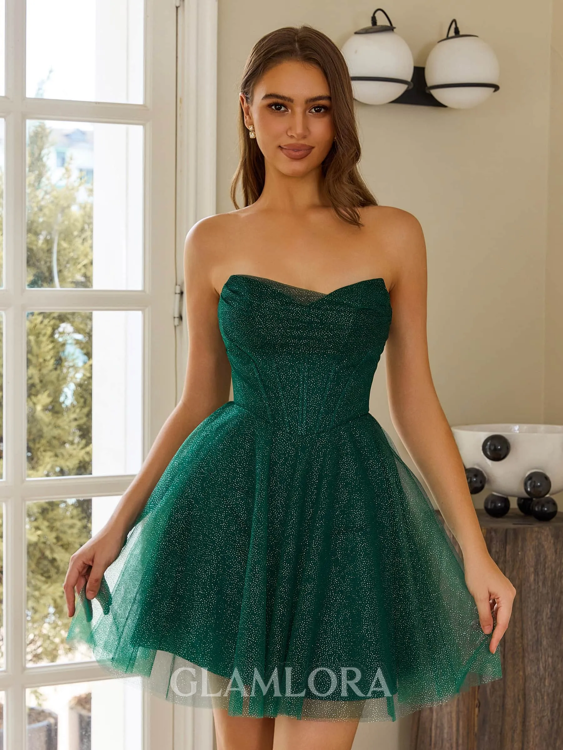 Stunning A-line Straight Pleated Short/Mini Corset Homecoming Dress
