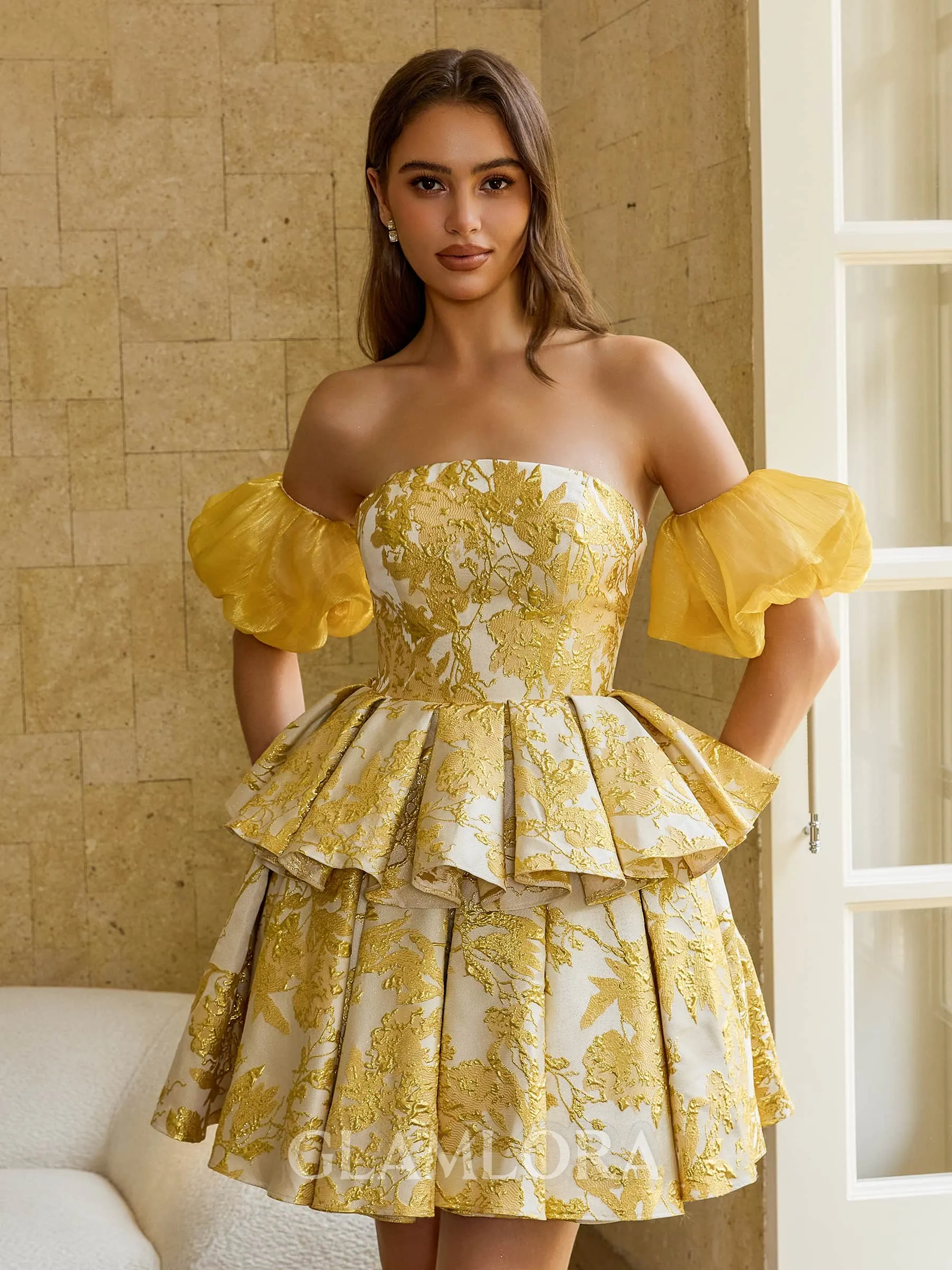 Grand Ball-Gown Straight Short Sleeves Short/Mini Corset Homecoming Dress