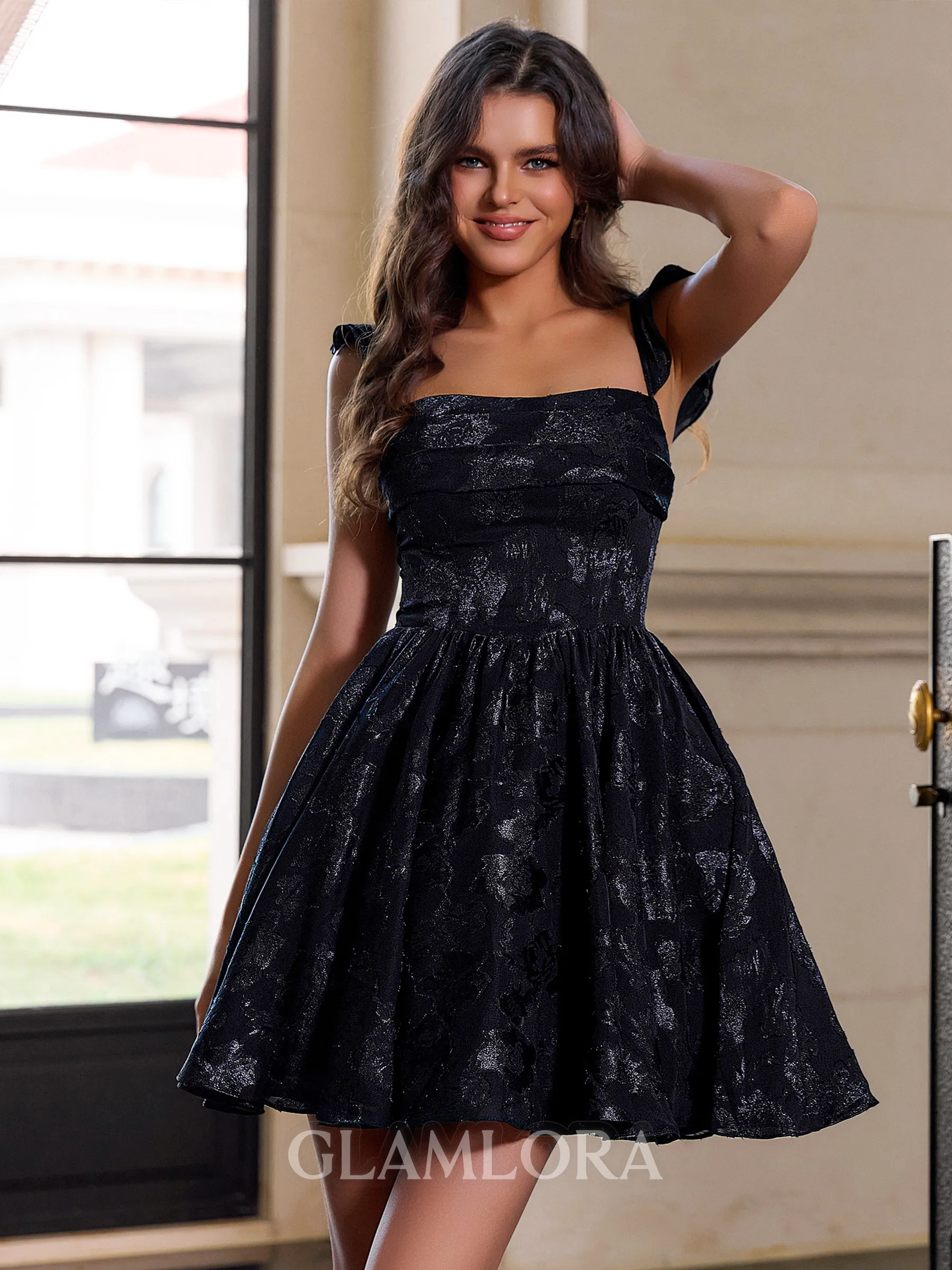 Show-stopping A-line Square Pleated Short/Mini Lace Corset Homecoming Dress