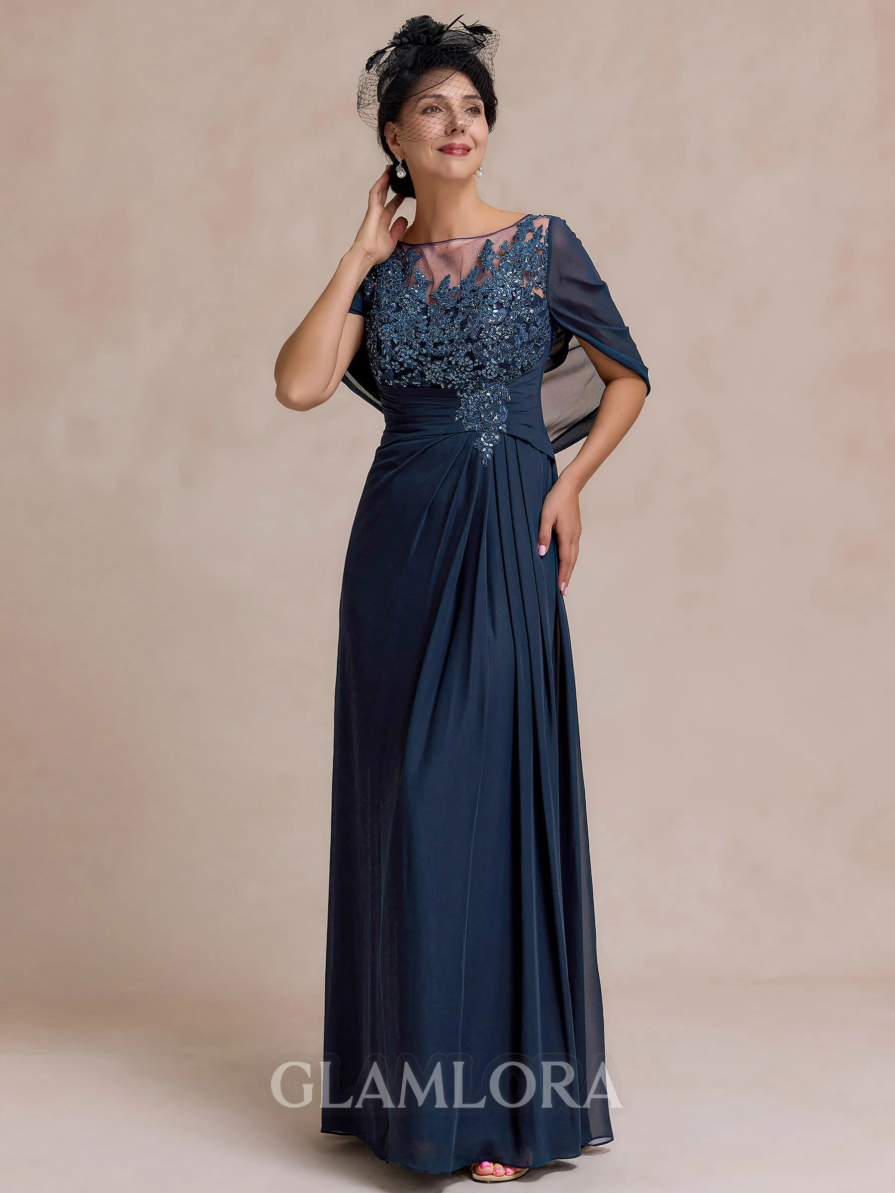 Classy A-line Scoop Appliques Lace Floor-Length Chiffon Mother of the Bride Dress