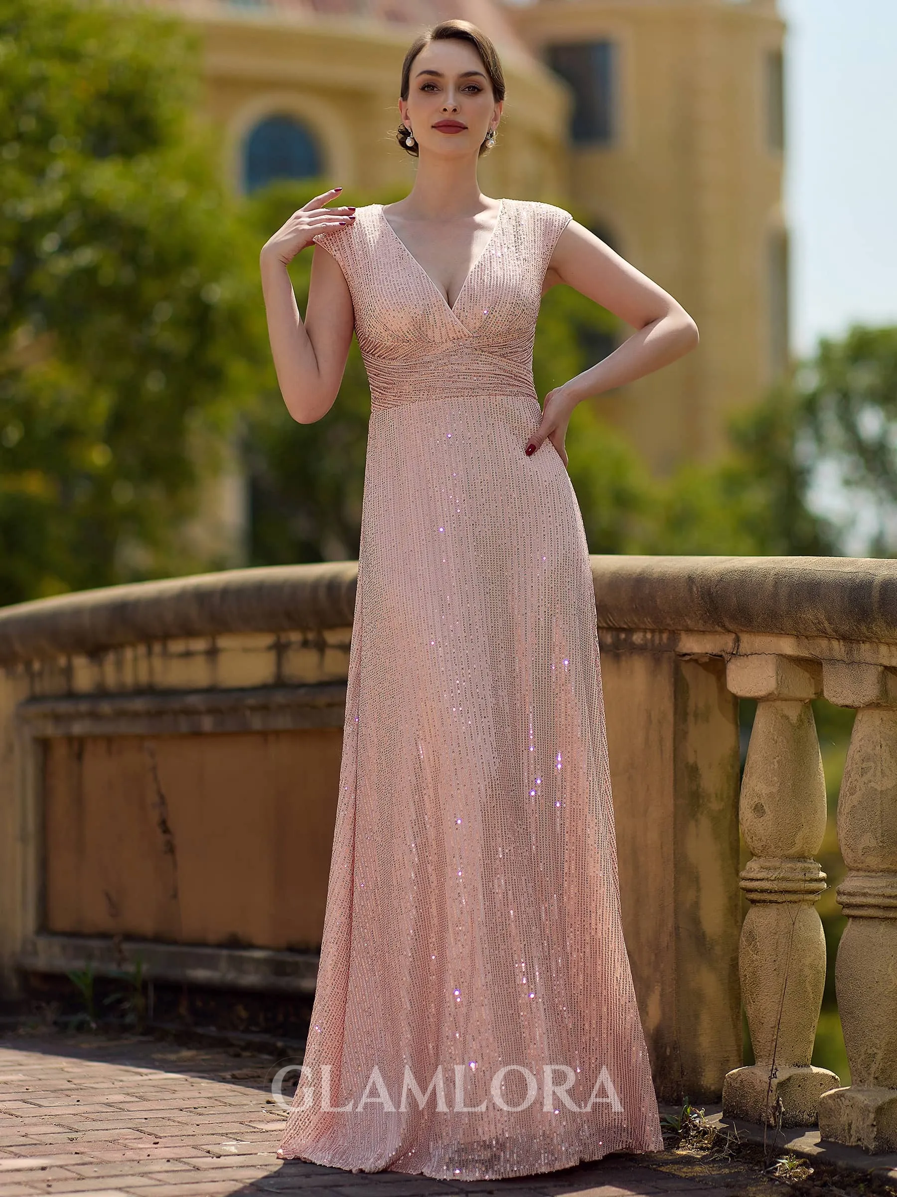 Chic A-line V-Neck Pleated Floor-Length Mother of the Bride Dress