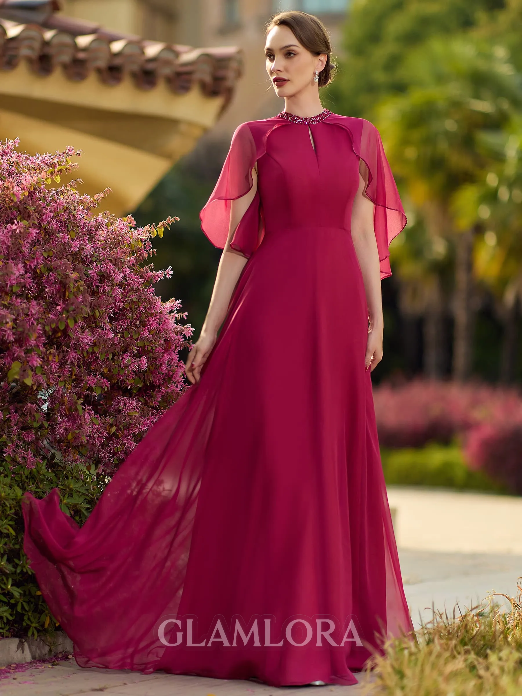 Gracious A-line Scoop Floor-Length 30D Chiffon Mother of the Bride Dress