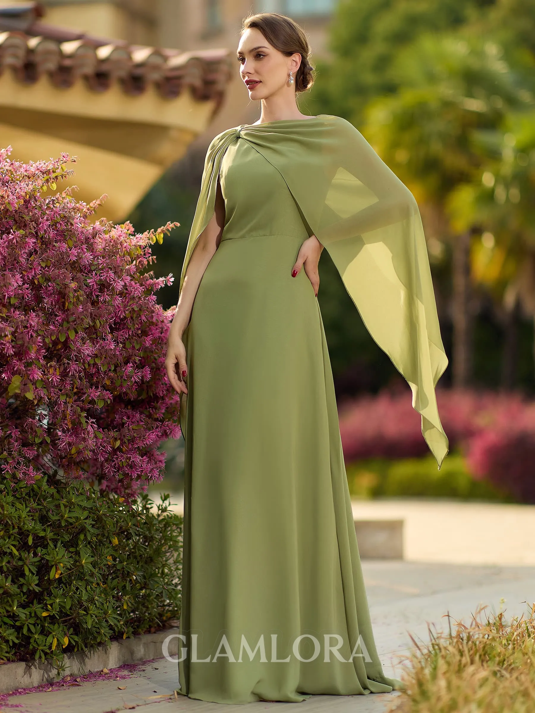 Unique A-line Scoop Floor-Length Chiffon Mother of the Bride Dress