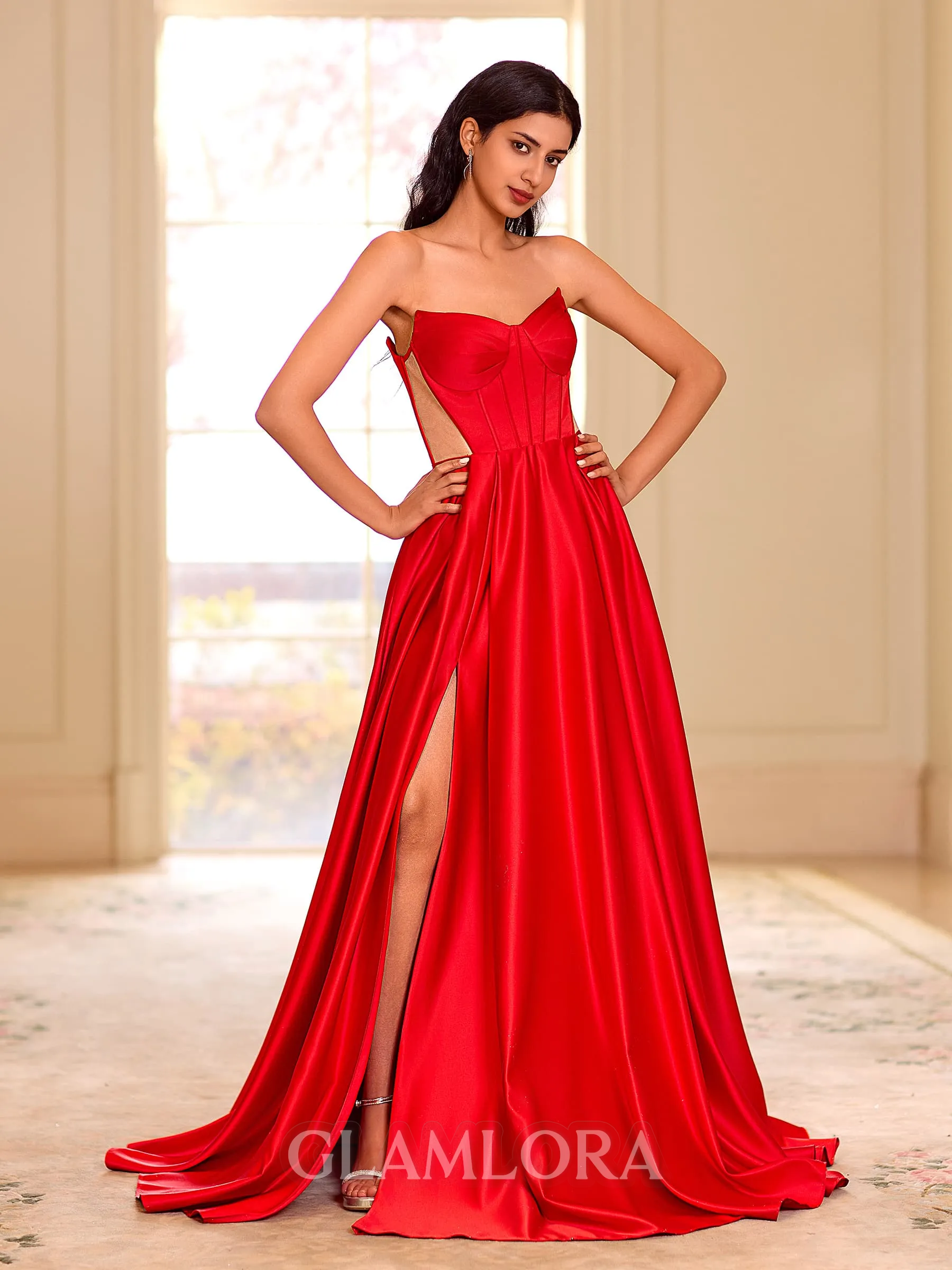 Stunning A-line Sweetheart Pleated Floor-Length Corset Prom Dress