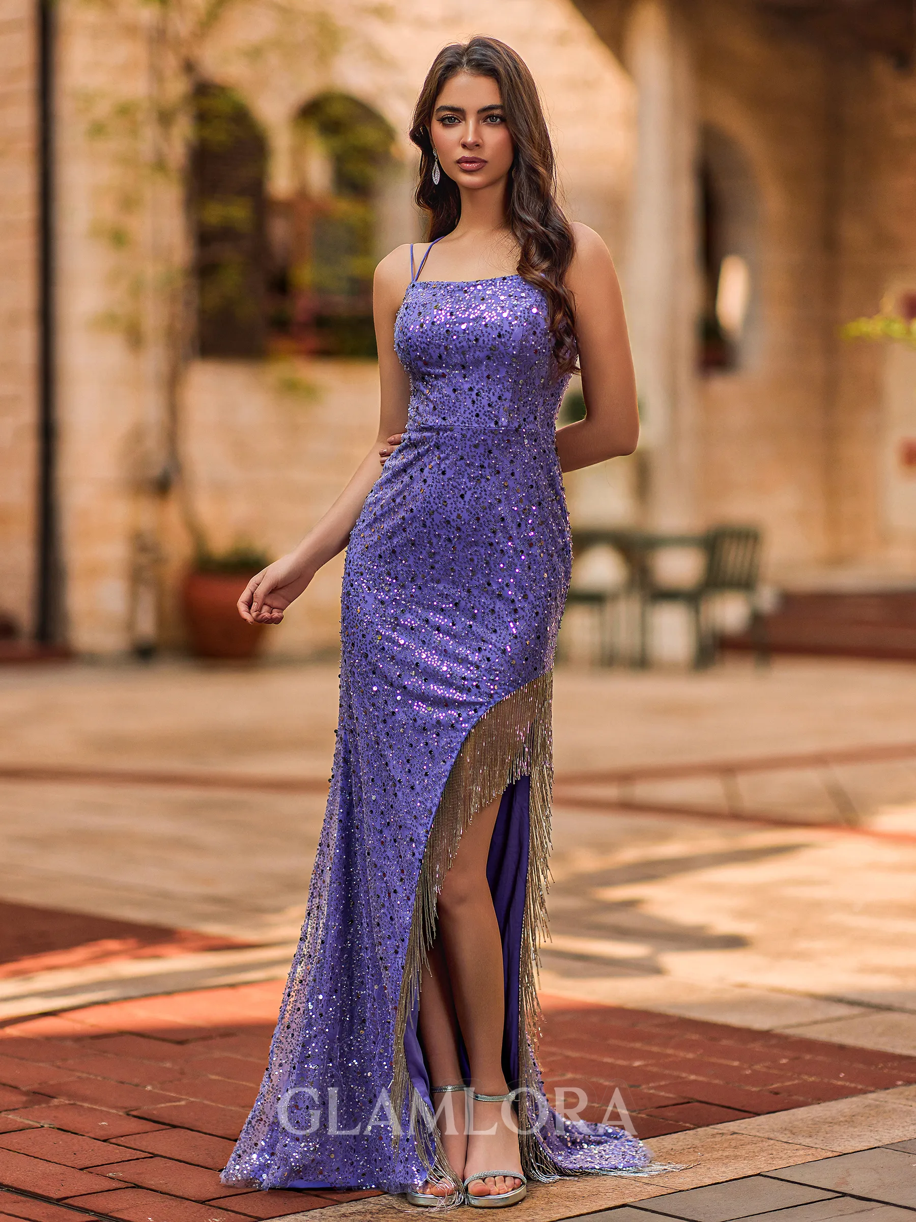 Perfect Sheath Spaghetti Straps Beading Sweep Train Prom Dress