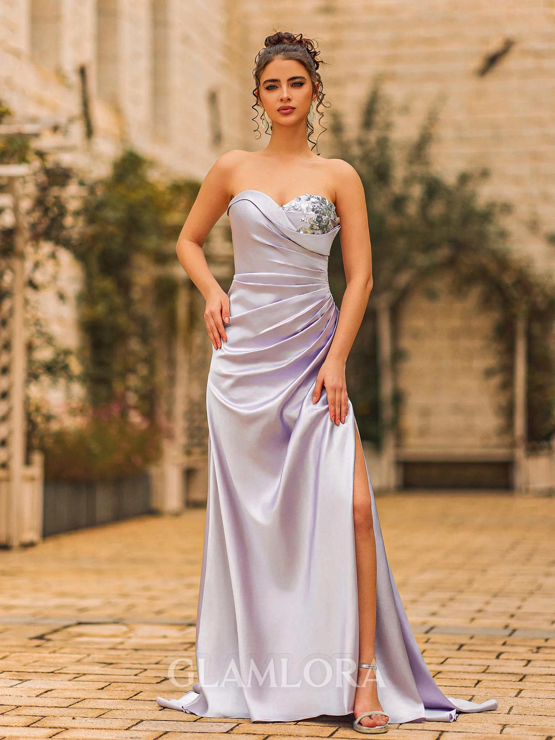 Luxurious Sheath Elastic Woven Satin Pleated Sweetheart Sleeveless Sweep Train Prom Dress