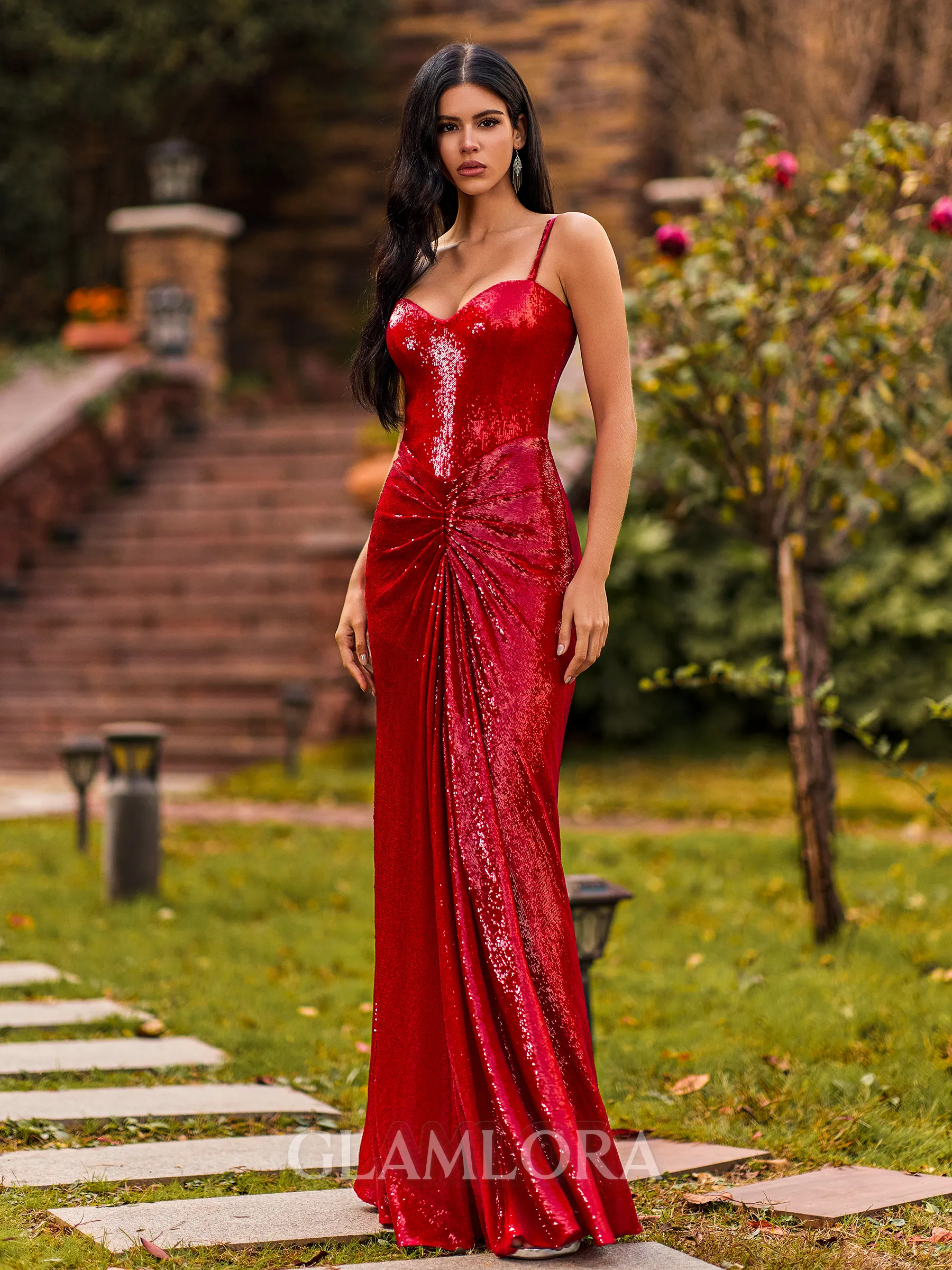 Clingy Sheath Straps Pleated Floor-Length Corset Prom Dress