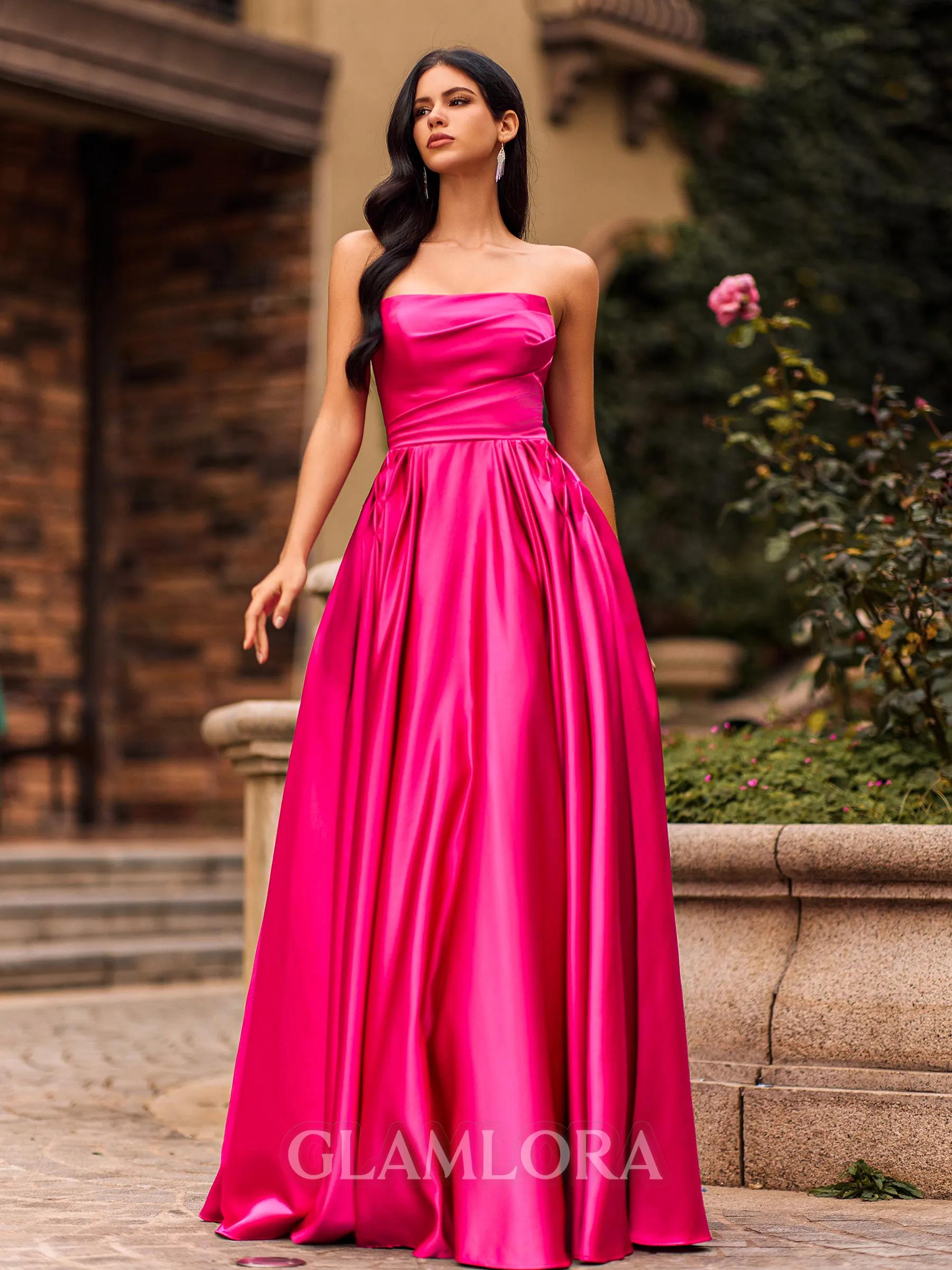 Show-Stopping Ball-Gown Straight Ruffles Floor-Length Satin Corset Prom Dress