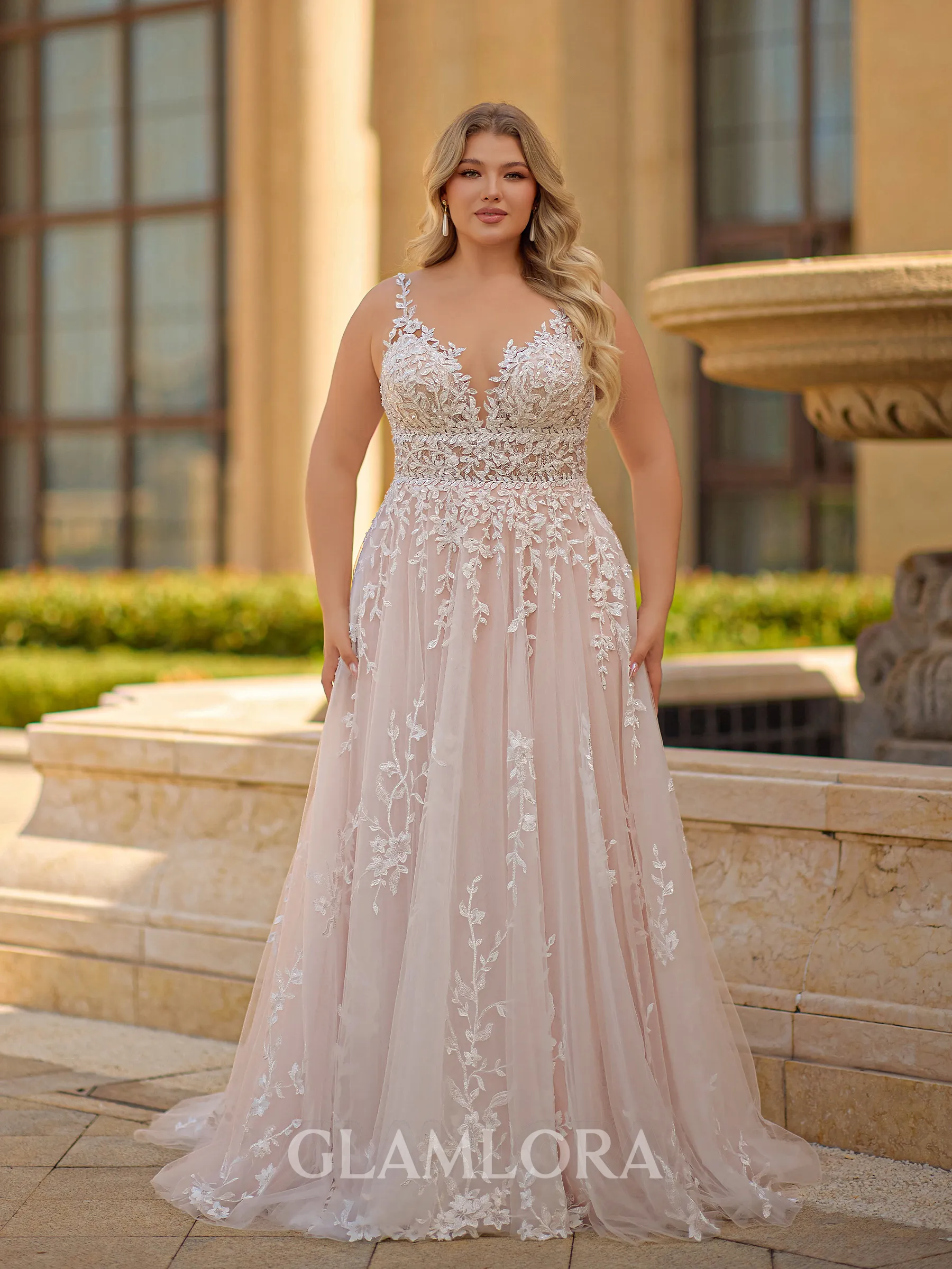 Grand A-line Scoop Appliques Lace Court Train Tulle Corset Plus Size Wedding Dress