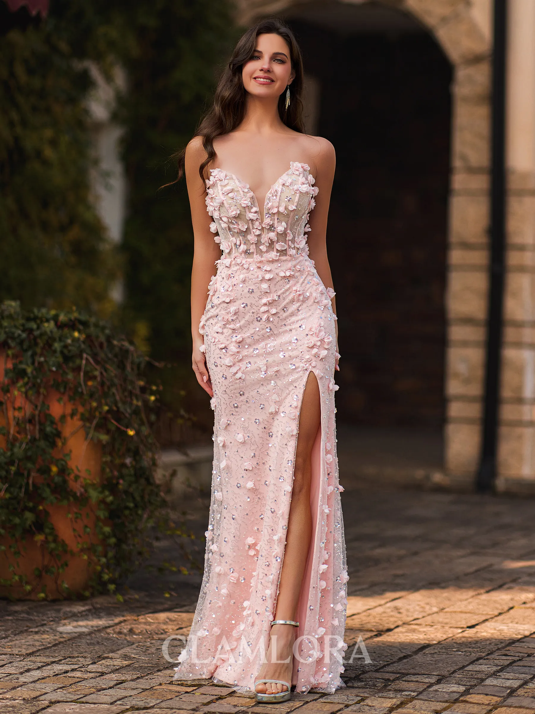 Charming Sheath Sweetheart Flower Floor-Length Corset Prom Dress