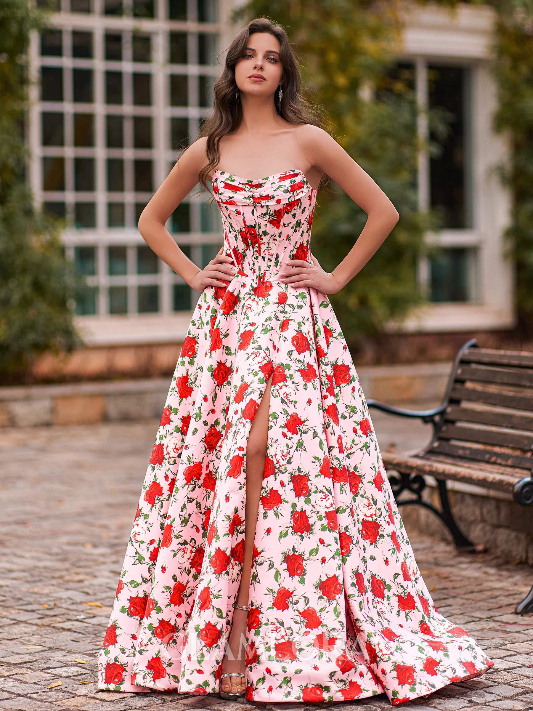 Breathtaking A-Line Straight Pleated Sweep Train Corset Prom Dress