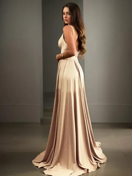 A-line V-Neck Sleeveless...