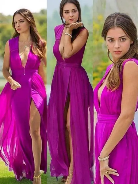 A-line V-Neck Sleeveless...