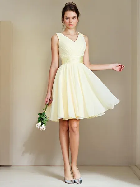 A-line V-Neck Sleeveless...