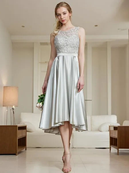 A-line Bateau Sleeveless...