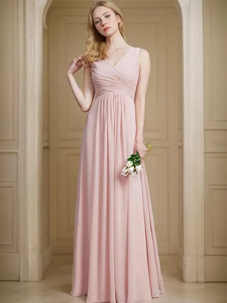 A-line V-Neck Sleeveless...